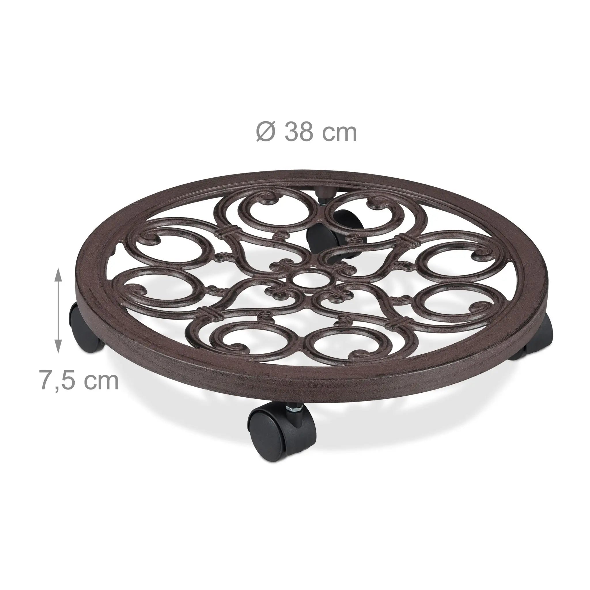 Pflanzenroller rund antik Braun-Schwarz von Relaxdays