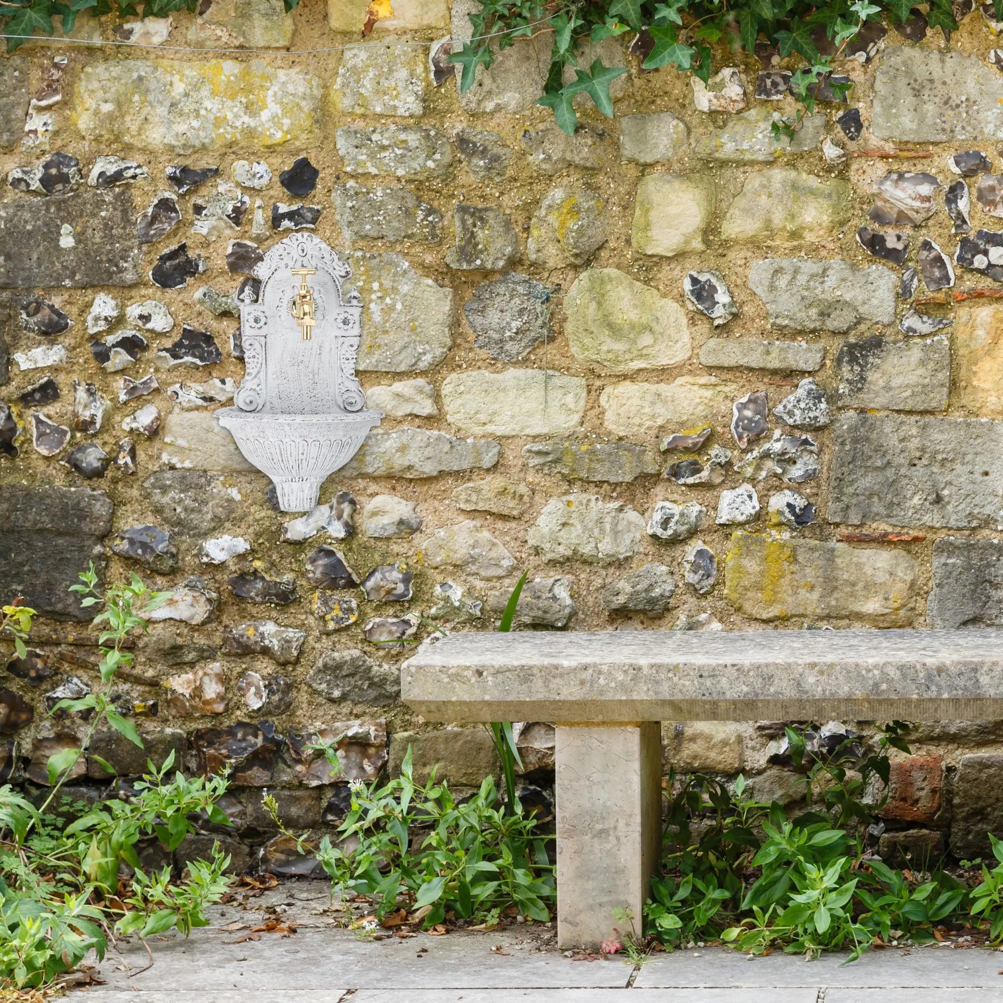 Wandbrunnen antik Weiss-Gold von Relaxdays