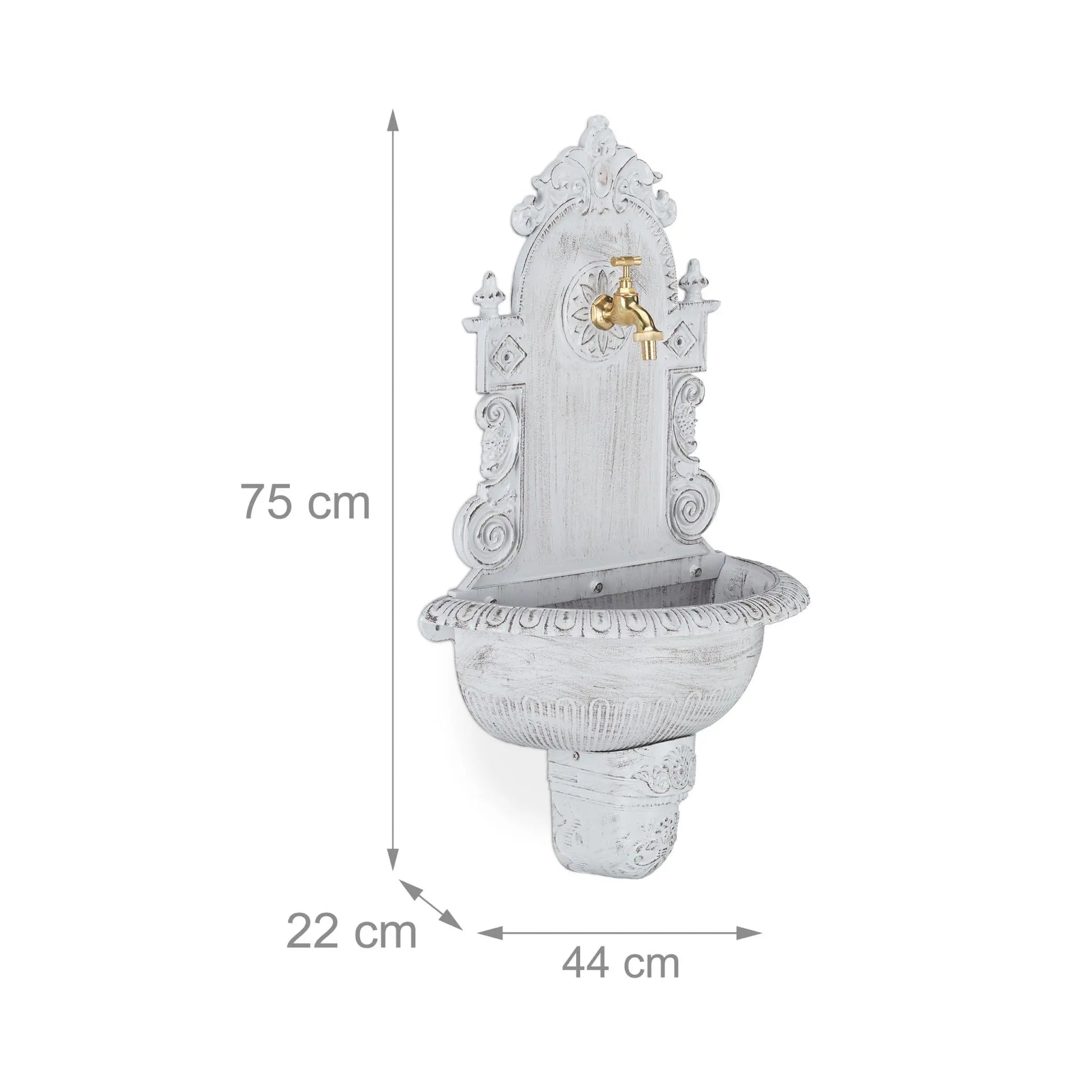XL Wandbrunnen antik Weiss-Gold von Relaxdays