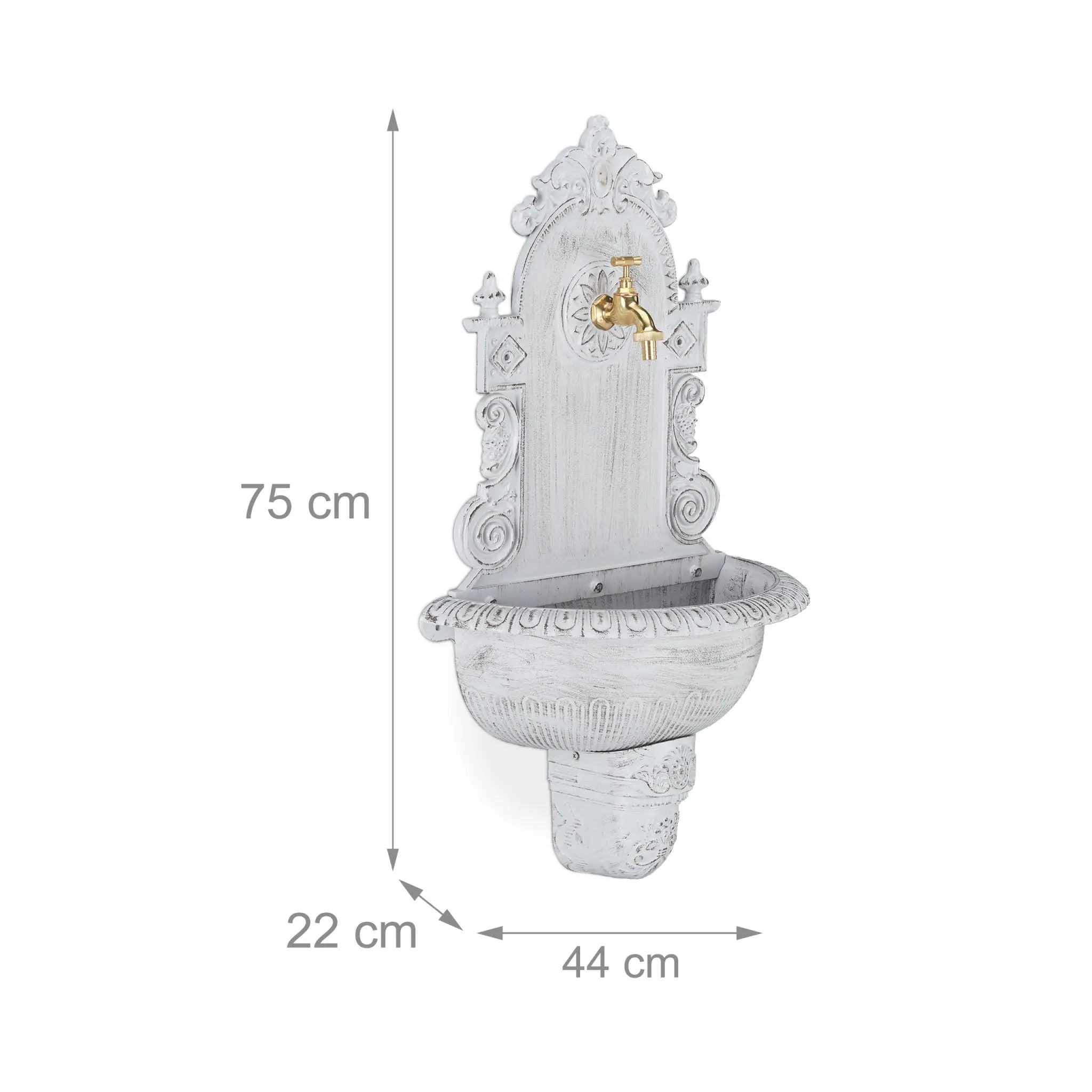 XL Wandbrunnen antik Weiss-Gold von Relaxdays