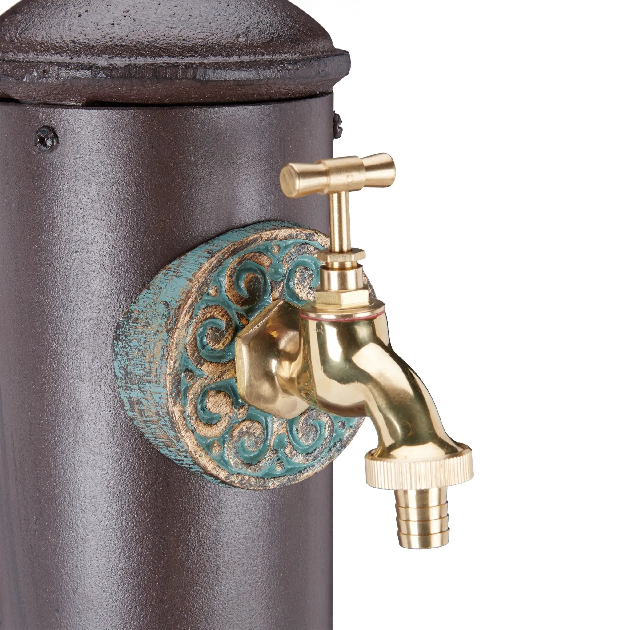 Runde Wasserzapfsäule Braun-Gold-Grün von Relaxdays