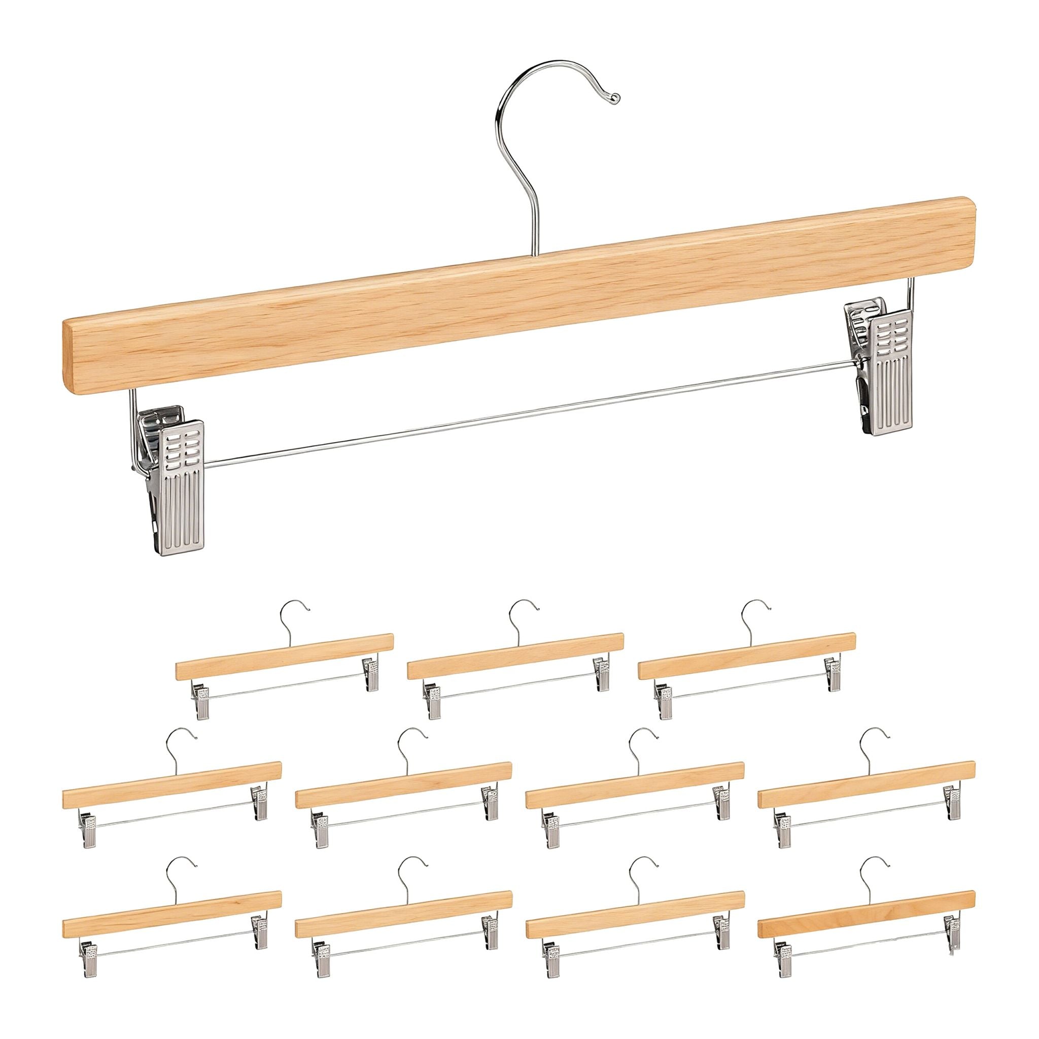 Hosenbügel Holz 12er-Set Hellbraun-Silber von Relaxdays