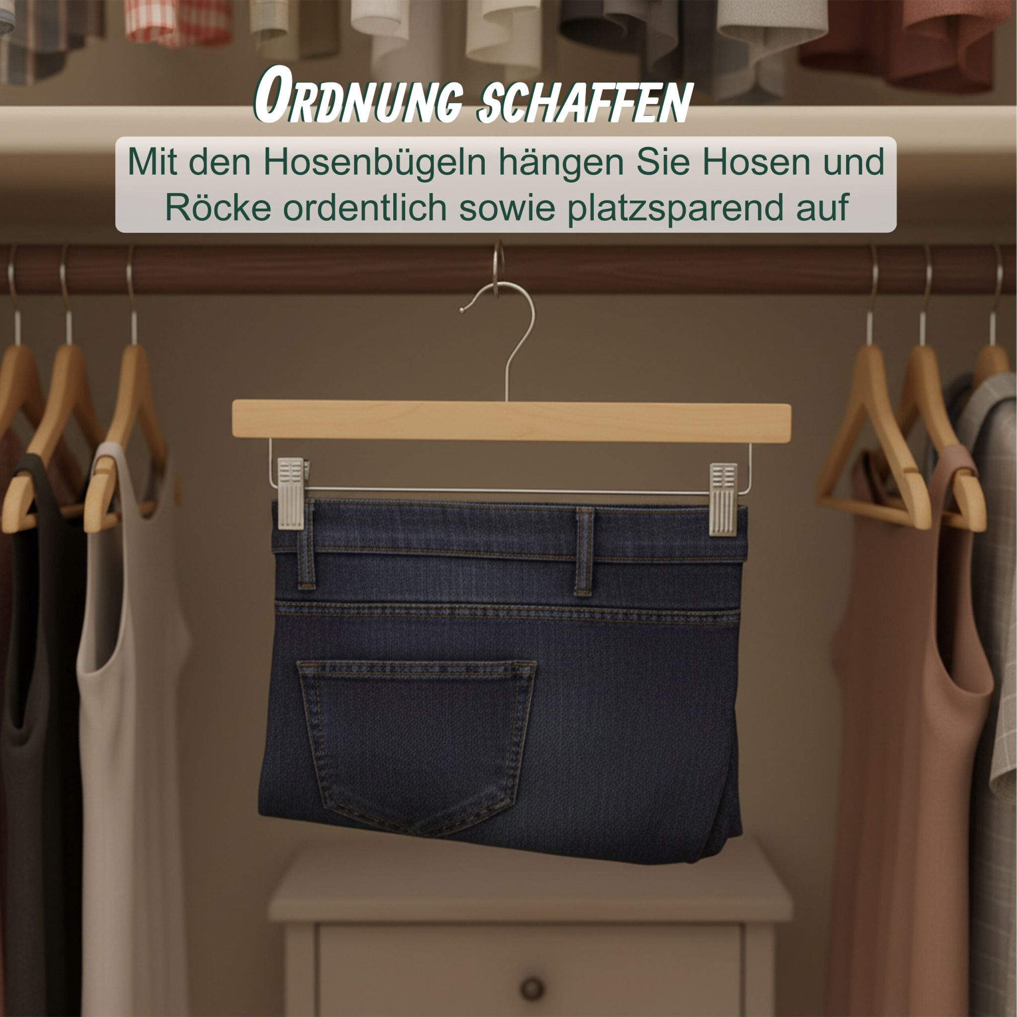 Hosenbügel Holz 12er-Set Hellbraun-Silber von Relaxdays