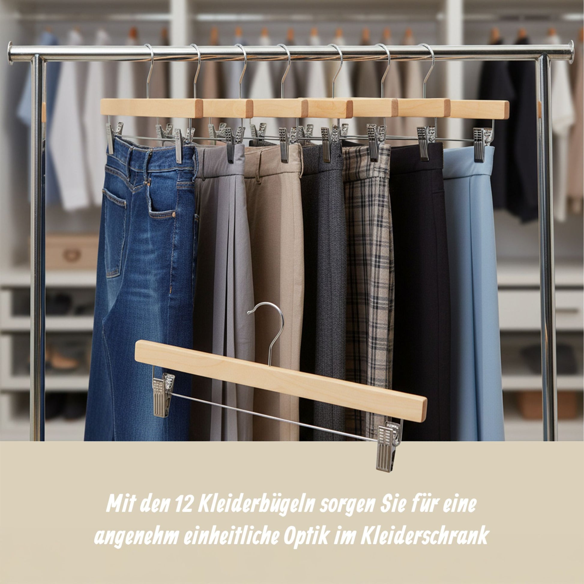 Hosenbügel Holz 12er-Set Hellbraun-Silber von Relaxdays