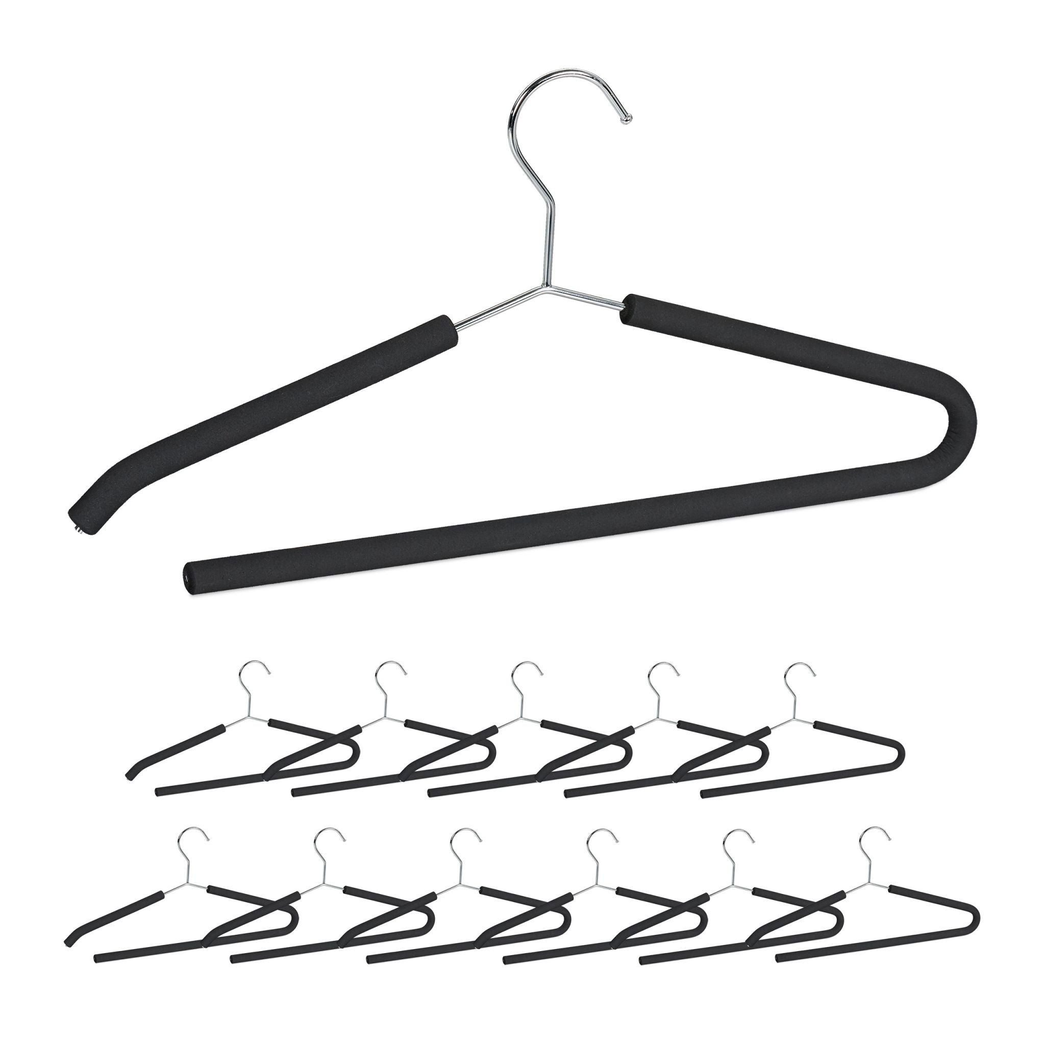 Schaumstoff Kleiderbügel 12er-Set Schwarz-Silber von Relaxdays
