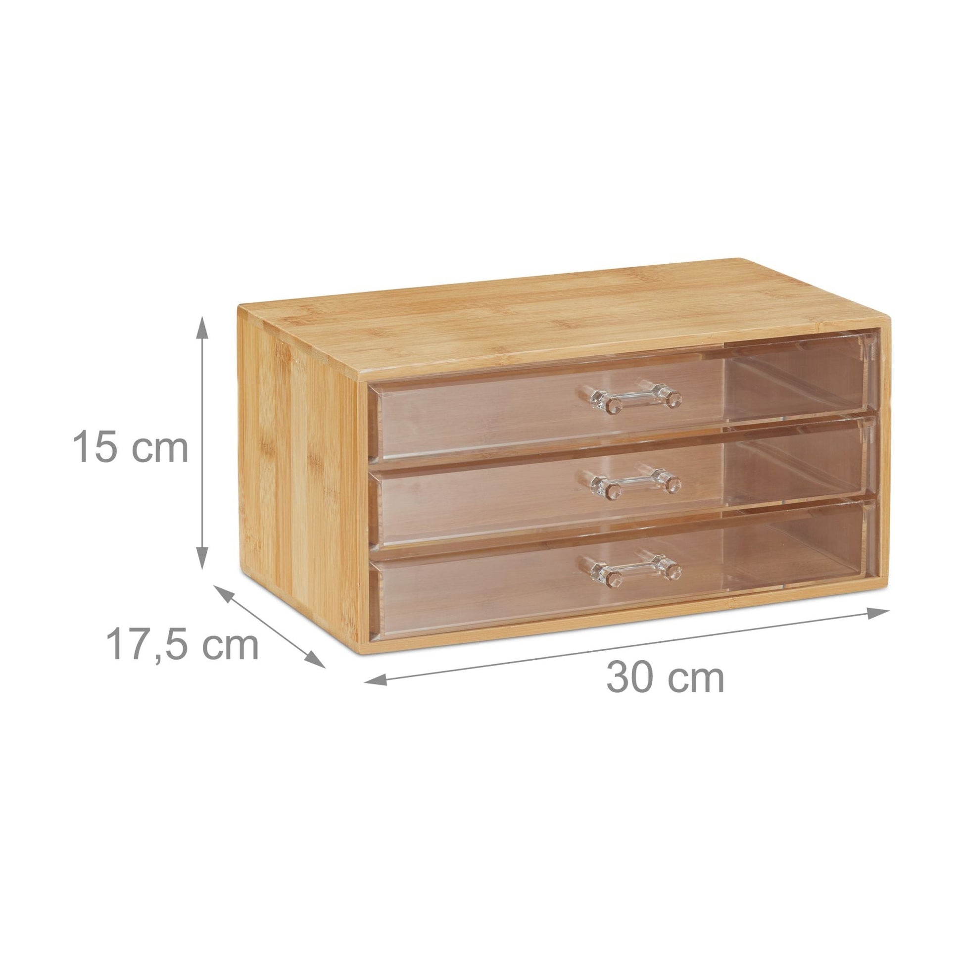 Kosmetik Organizer 3 Schubladen Hellbraun-Transparent von Relaxdays