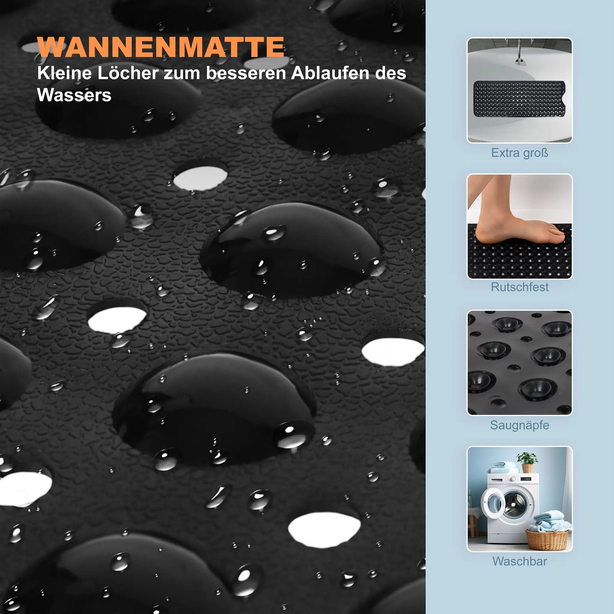Badewannenmatte XXL Schwarz von Relaxdays