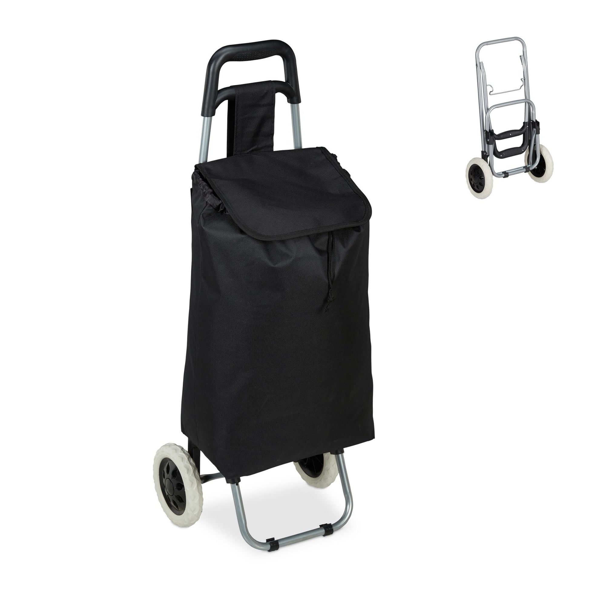 Einkaufstrolley faltbar Schwarz-Silber von Relaxdays