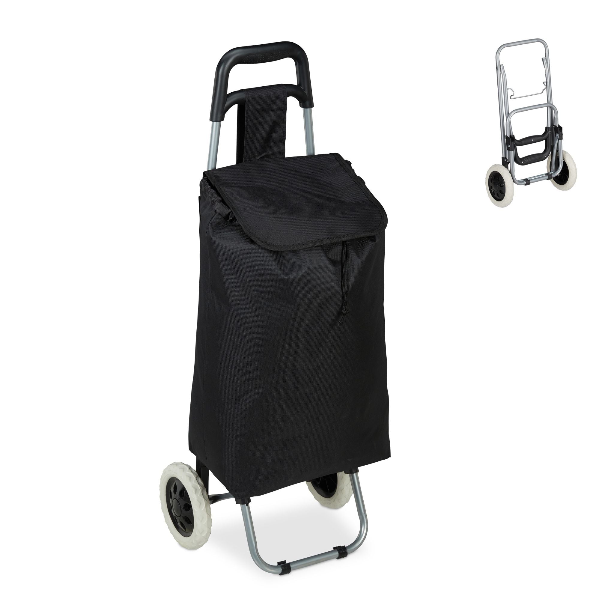 Einkaufstrolley faltbar Schwarz-Silber von Relaxdays