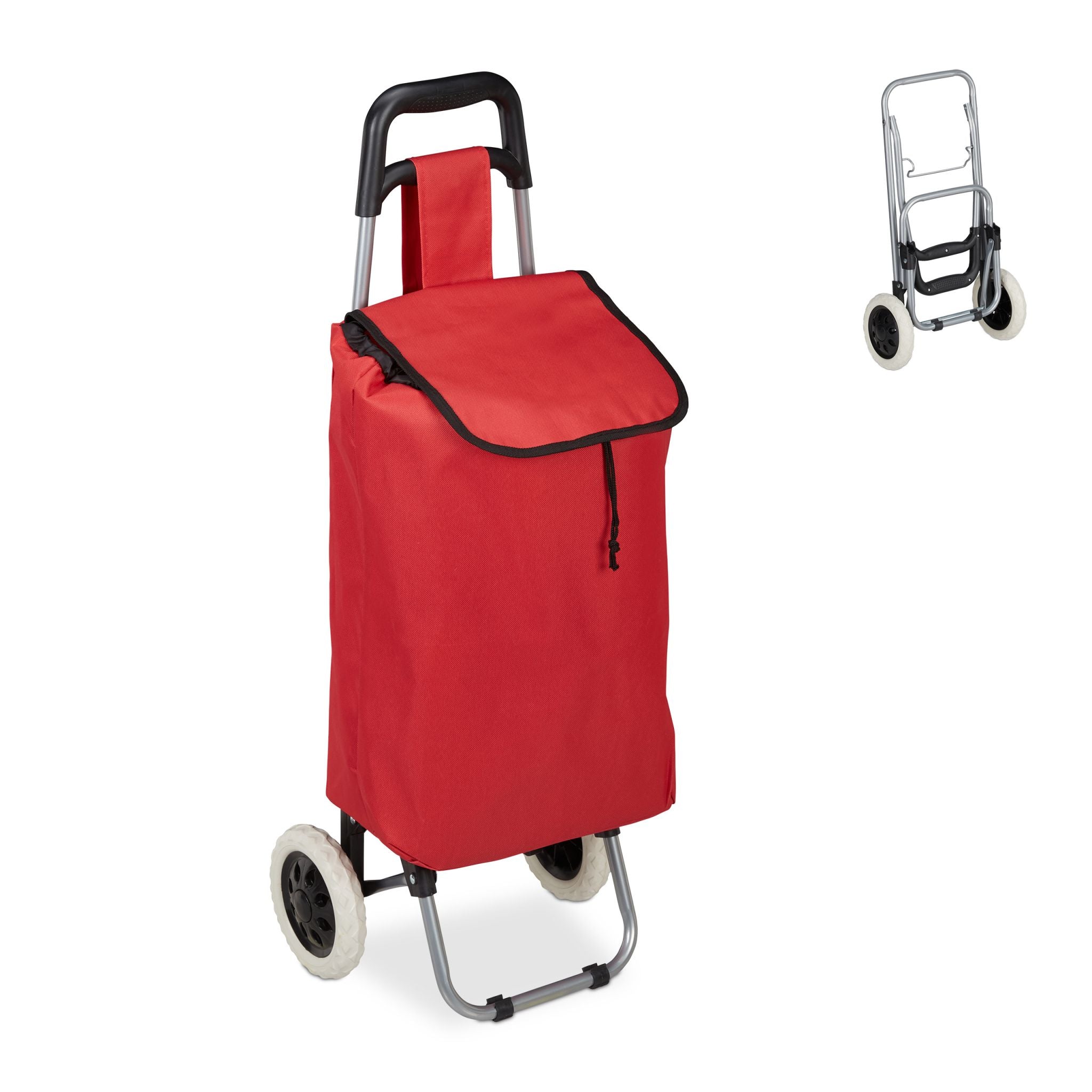 Einkaufstrolley faltbar Rot-Schwarz-Silber von Relaxdays
