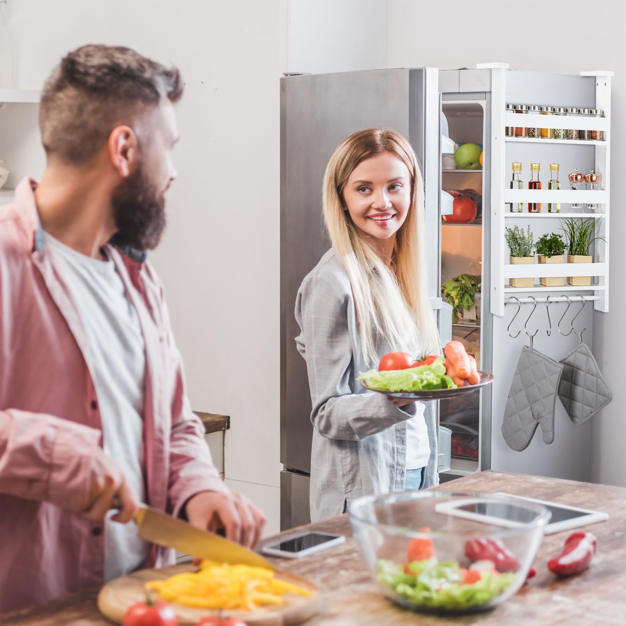 Hängeregal für Kühlschrank Weiss-Silber von Relaxdays
