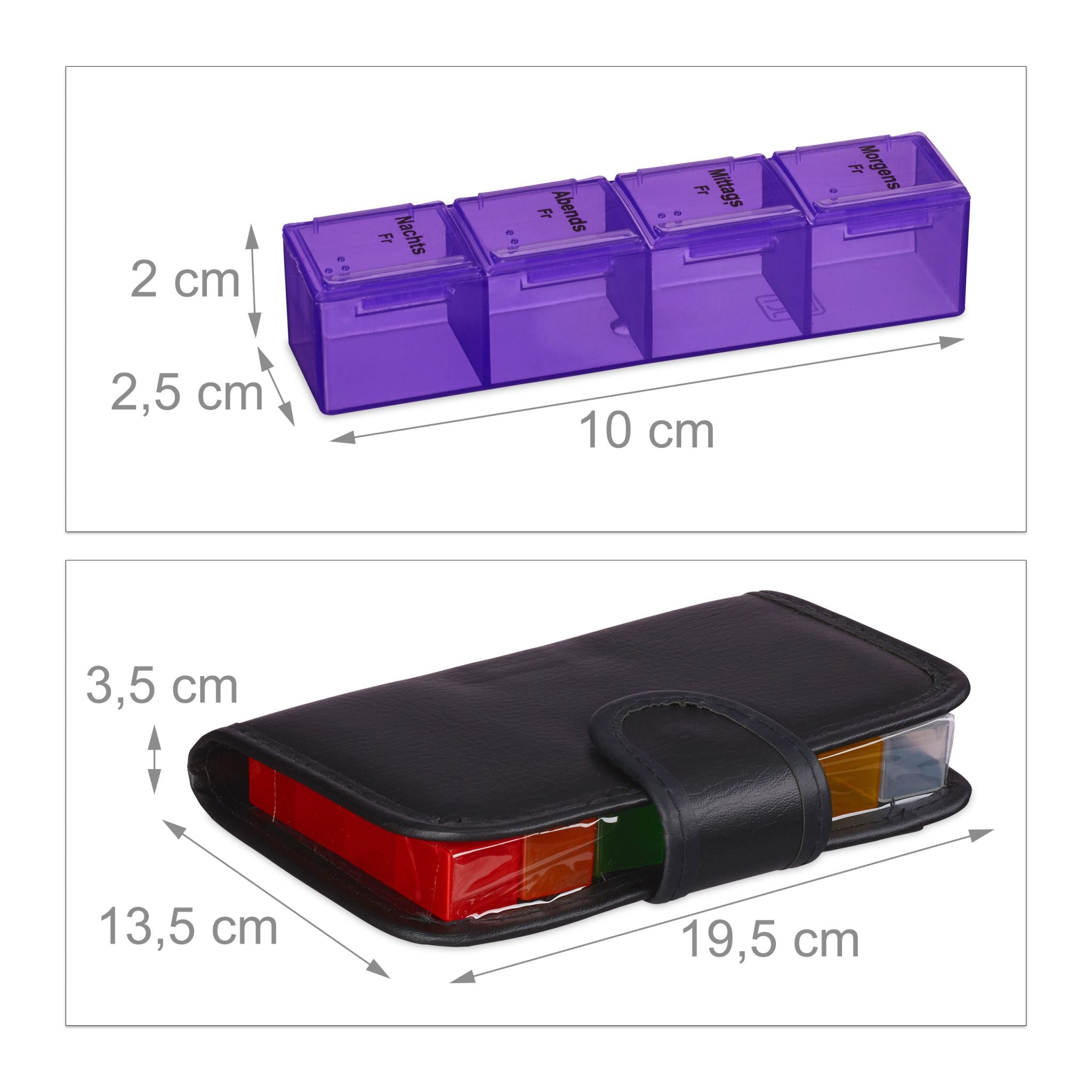 Tablettenbox 7 Tage mit Etui Blau-Rot-Schwarz