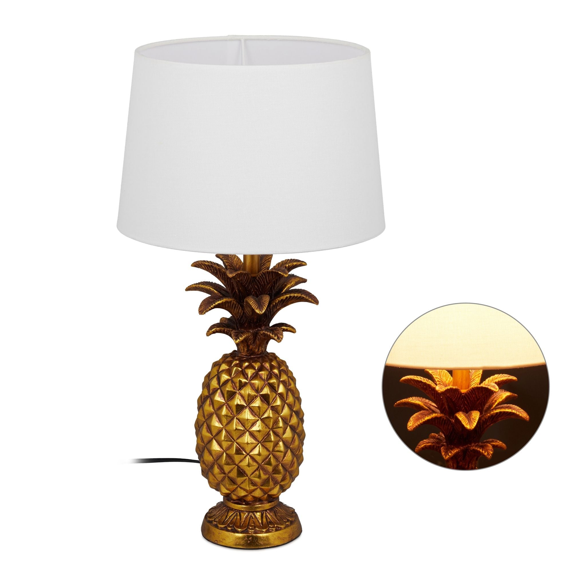 Tischlampe Ananas gold Weiss-Gold von Relaxdays
