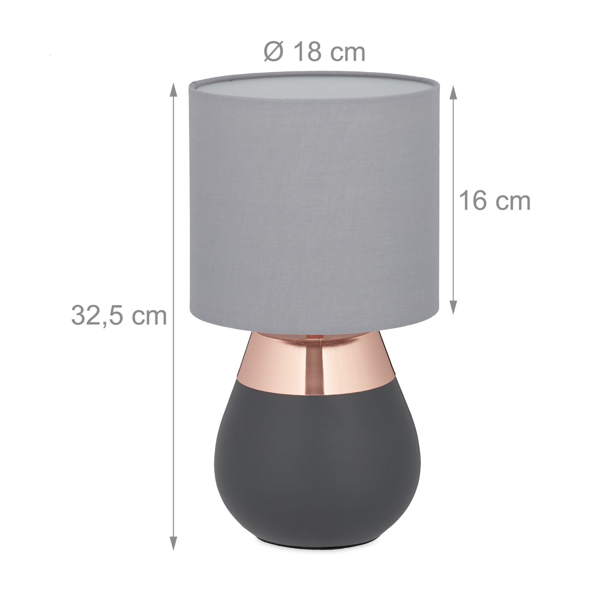 Nachttischlampe Touch oval Anthrazit-Kupfer-Grau von guteszeug.ch