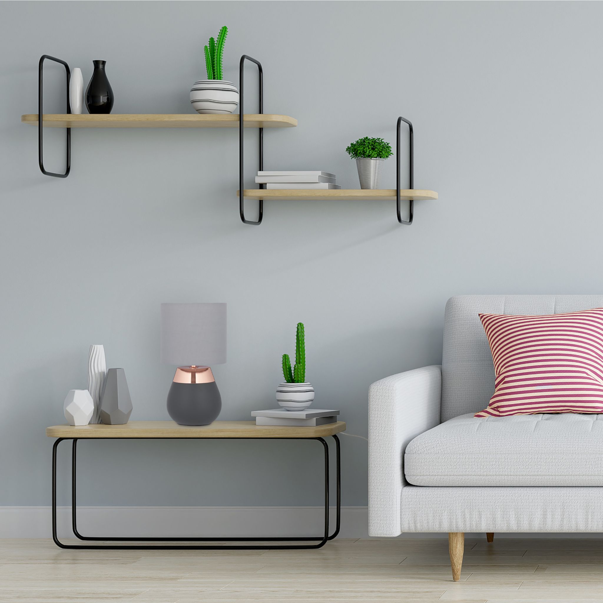 Nachttischlampe Touch oval Anthrazit-Kupfer-Grau von guteszeug.ch