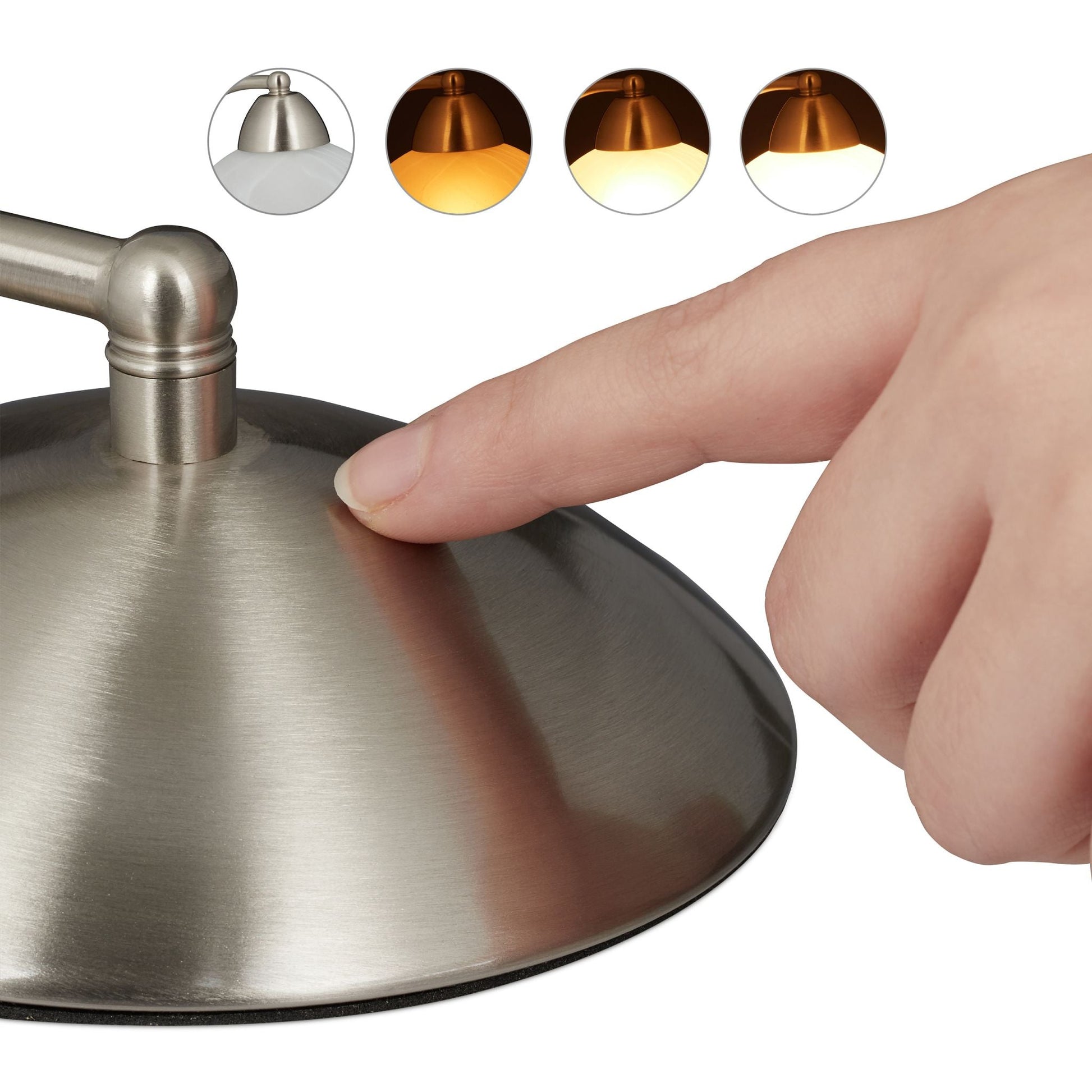 Tischlampe Touch Weissglas Weiss-Silber von Relaxdays
