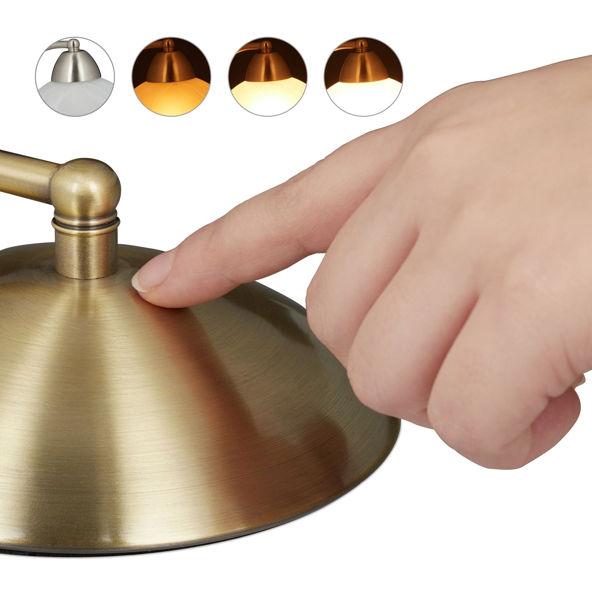 Tischlampe Touch Weissglas Weiss-Gold von Relaxdays