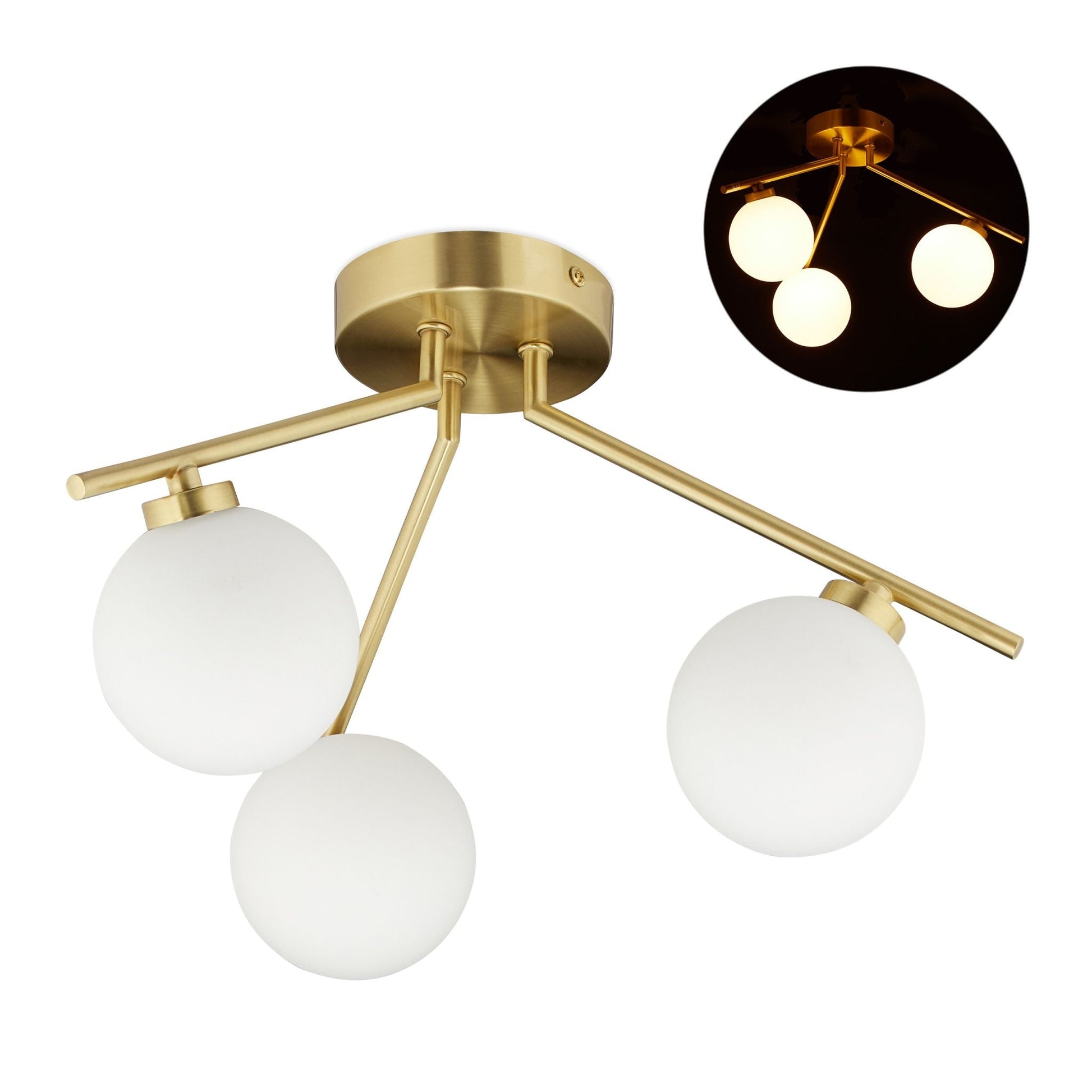 Deckenlampe mit 3 Kugeln GLOBI Weiss-Gold von Relaxdays
