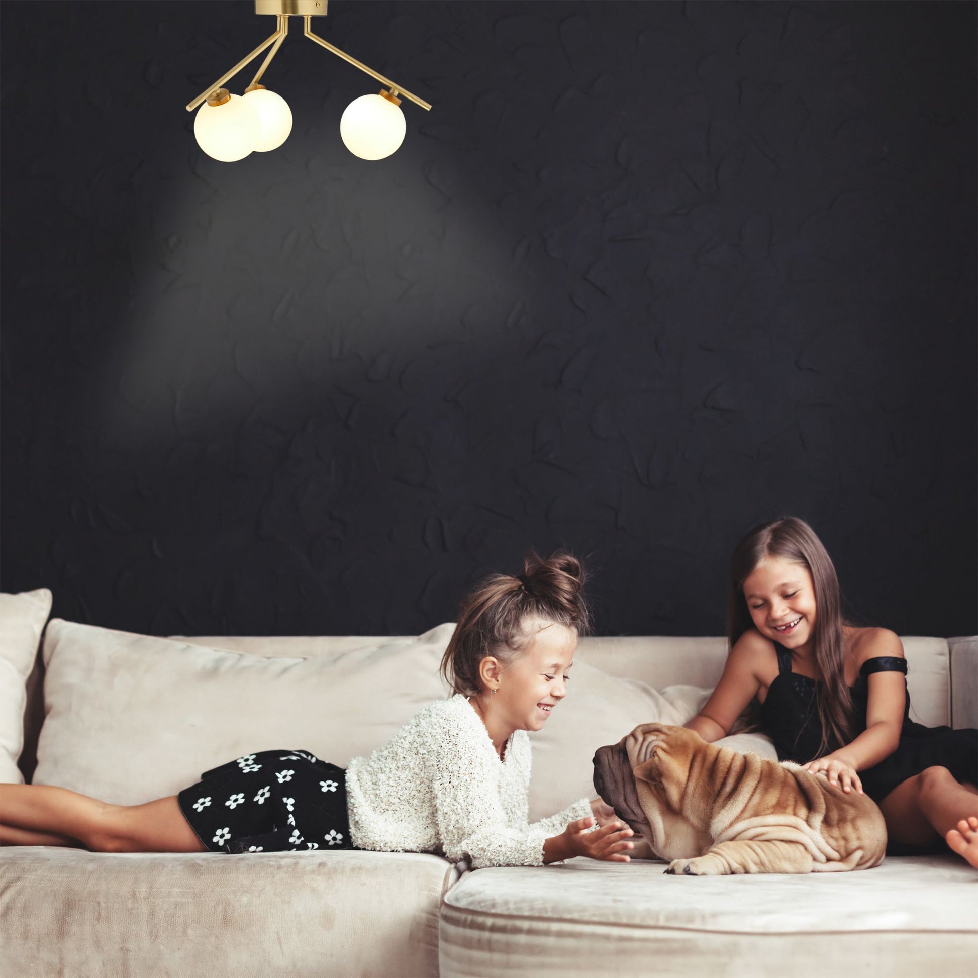 Deckenlampe mit 3 Kugeln GLOBI Weiss-Gold von Relaxdays