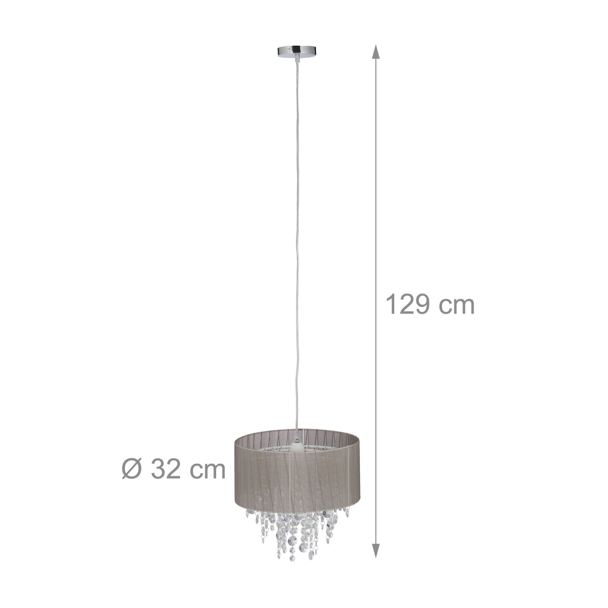 Hängelampe Organza Kristall Transparent-Grau von Relaxdays