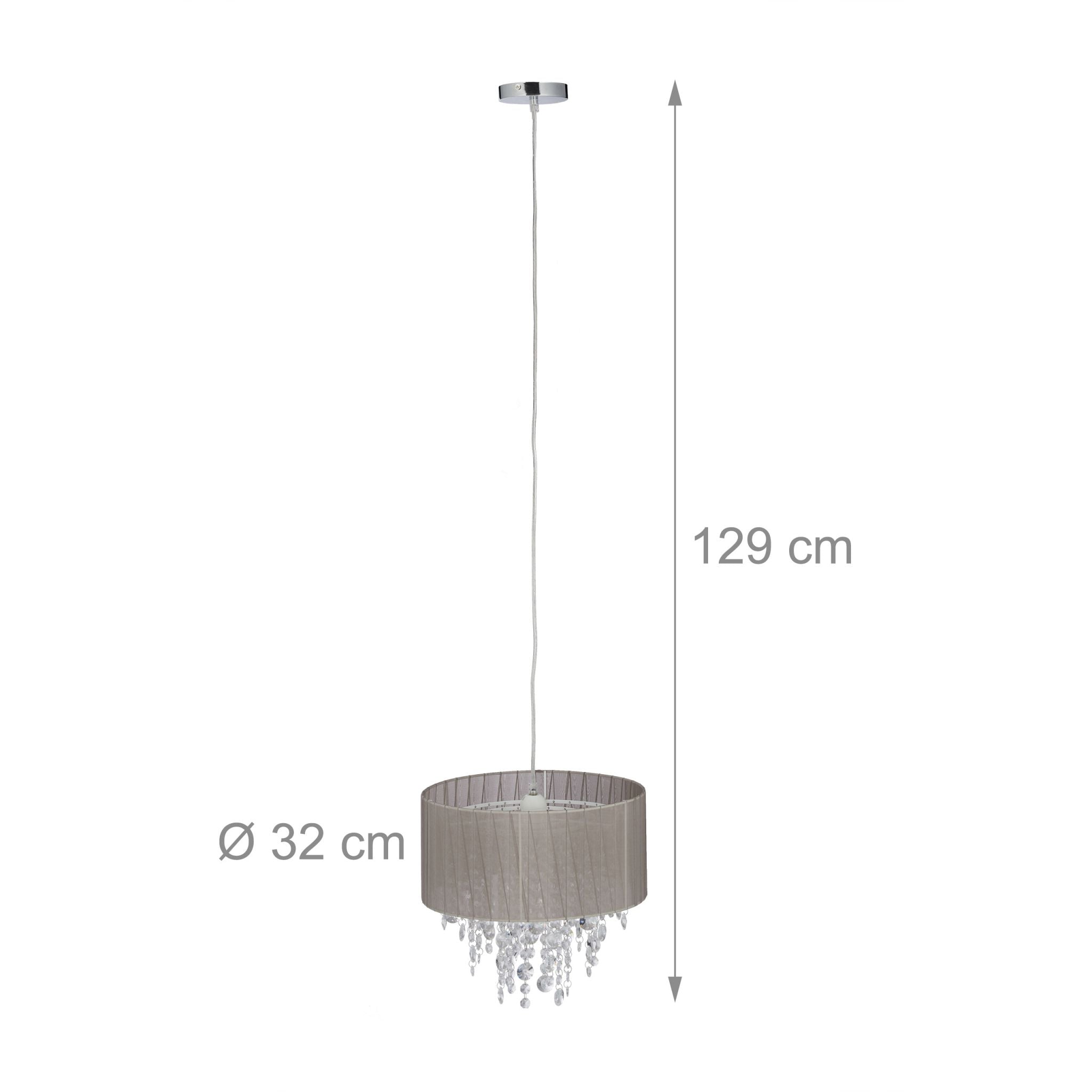 Hängelampe Organza Kristall Transparent-Grau von Relaxdays