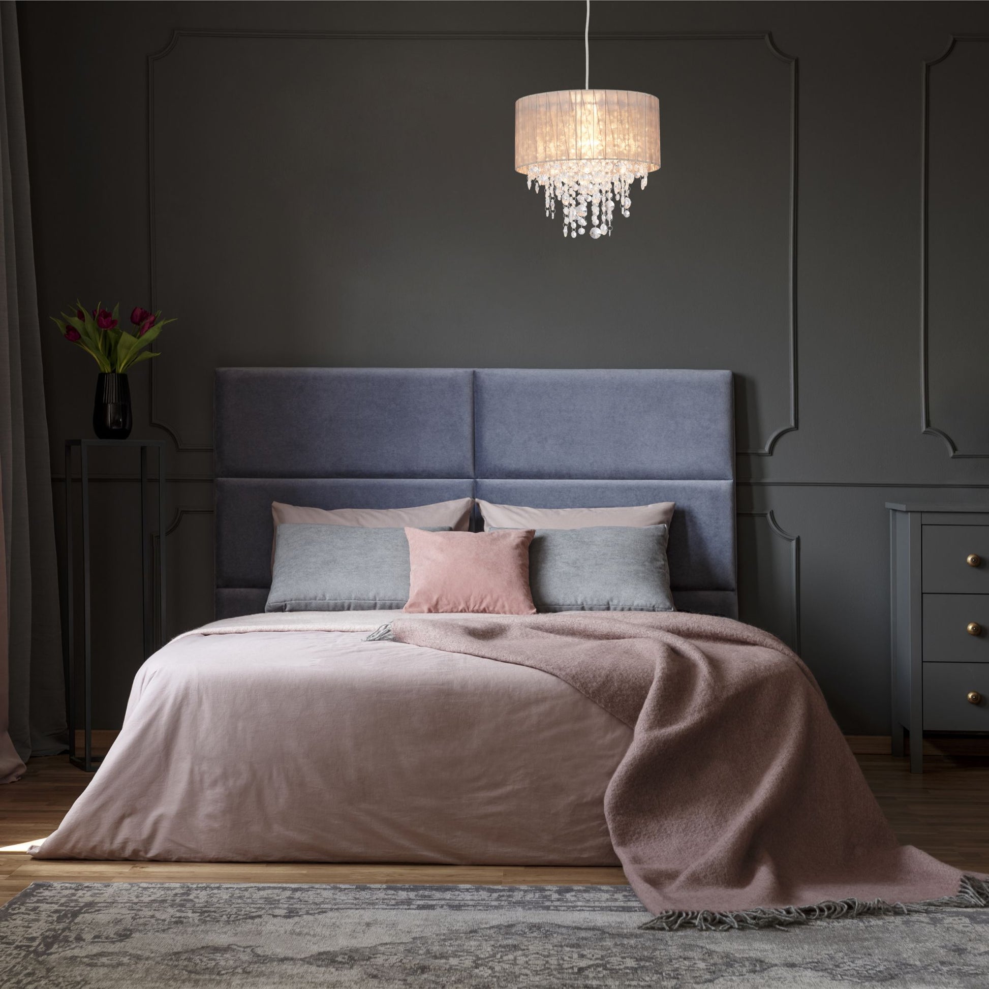Hängelampe Organza Kristall Transparent-Grau von Relaxdays