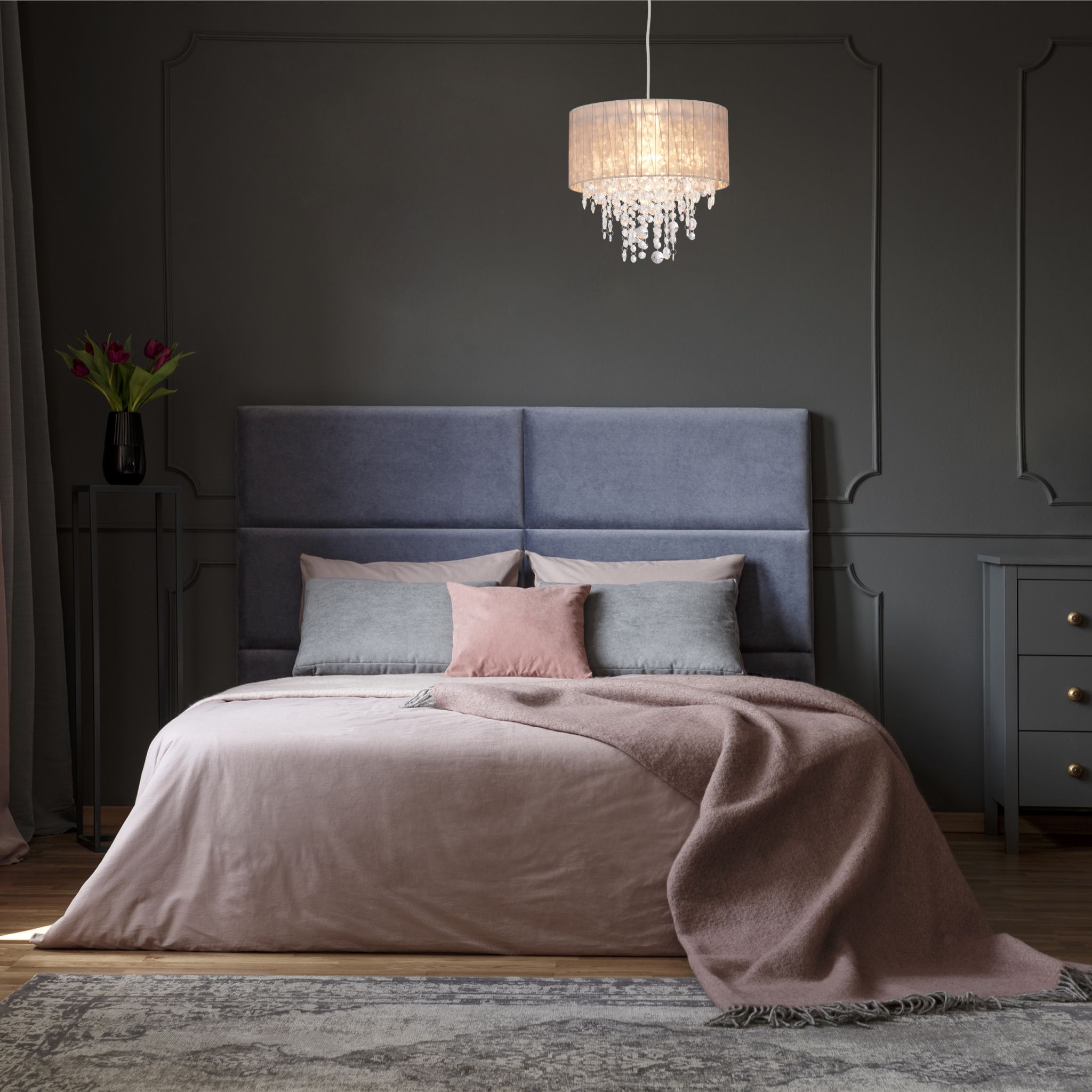 Hängelampe Organza Kristall Transparent-Grau von Relaxdays