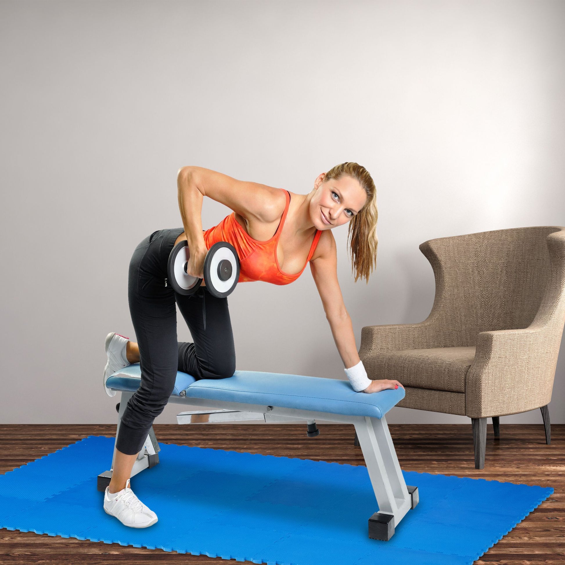 Bodenschutzmatte Fitness 24er-Set Blau von Relaxdays
