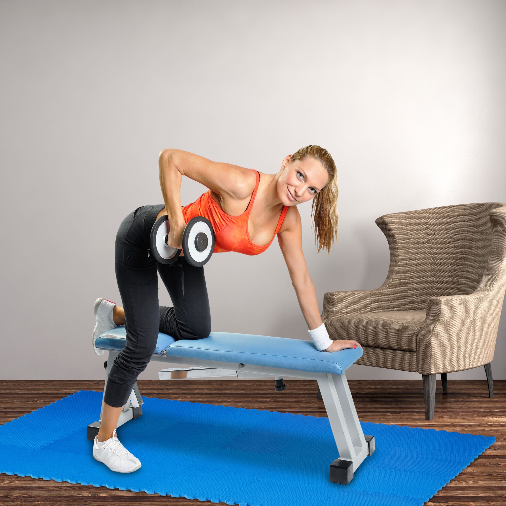 Bodenschutzmatte Fitness 24er-Set Blau von Relaxdays