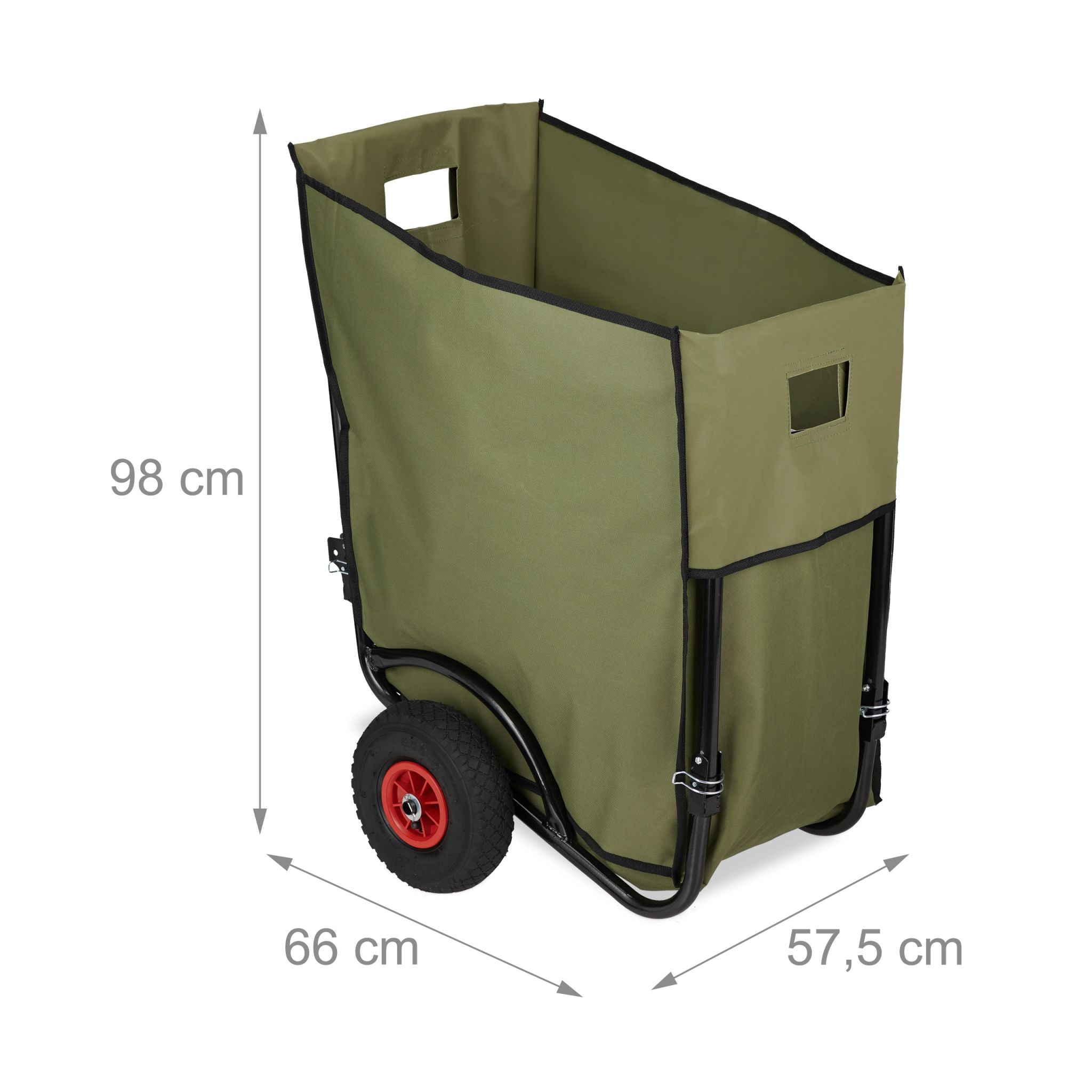 Laubwagen klappbar 160 L Dunkelgrün-Rot-Schwarz von Relaxdays