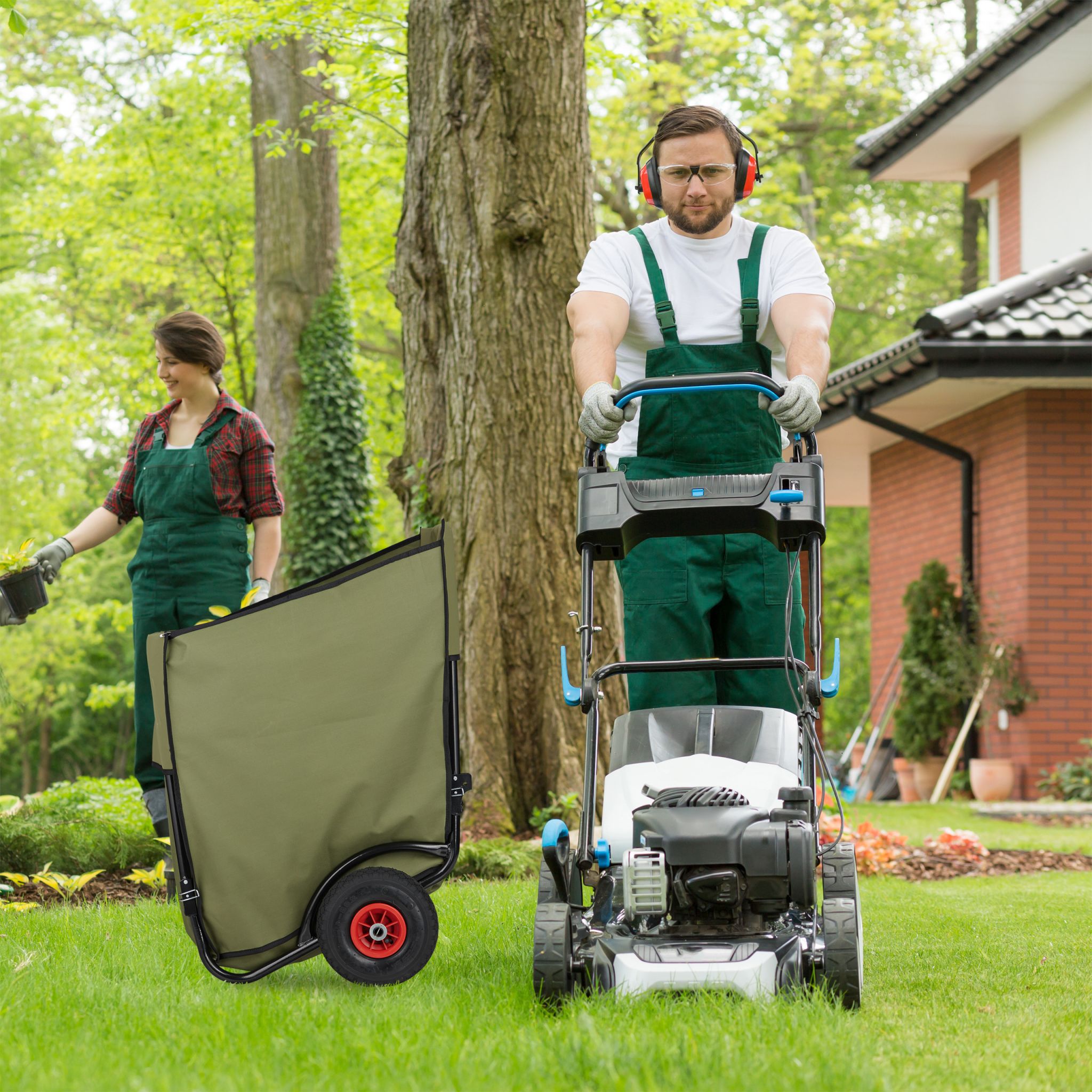 Laubwagen klappbar 160 L Dunkelgrün-Rot-Schwarz von Relaxdays