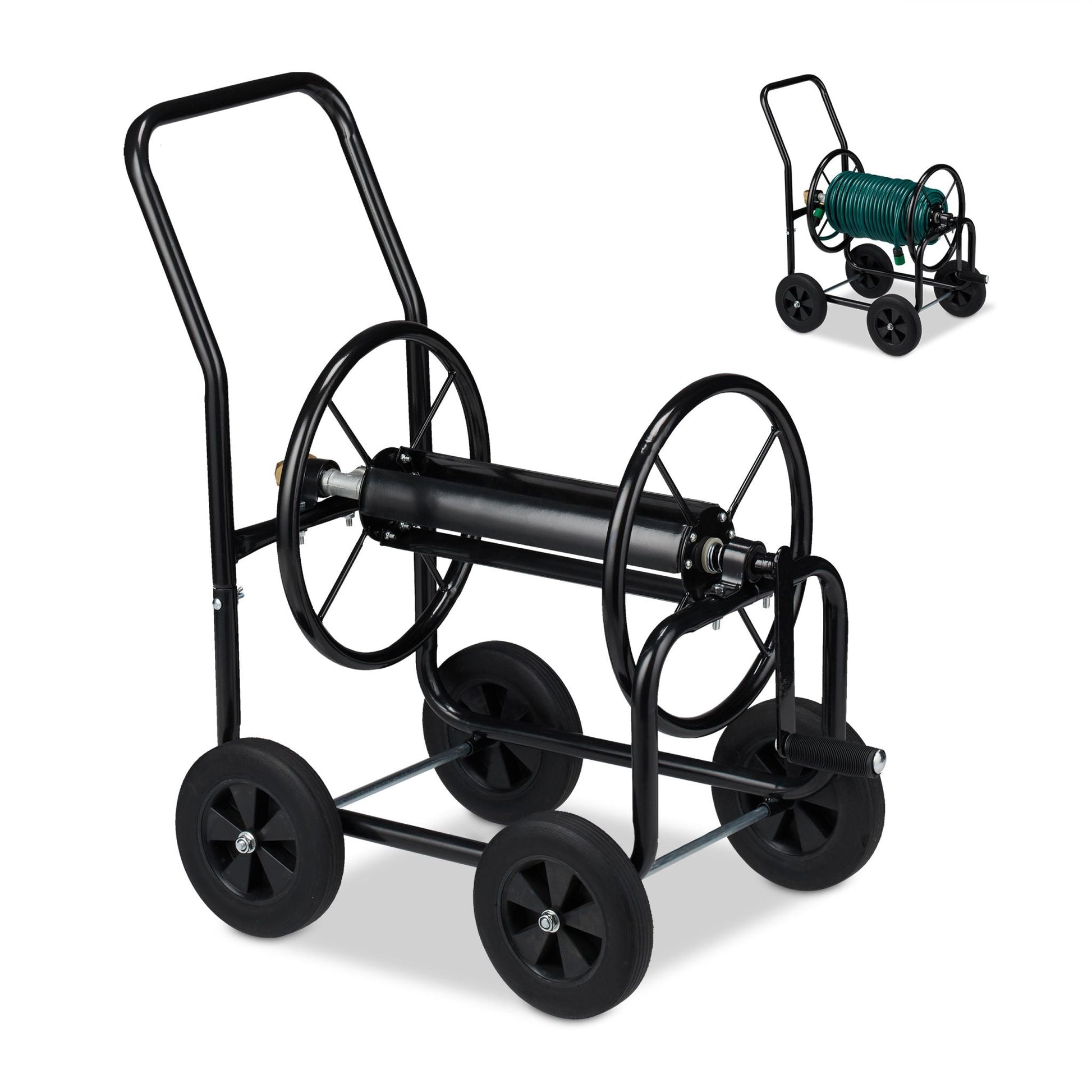 Schlauchwagen Metall schwarz Schwarz von Relaxdays