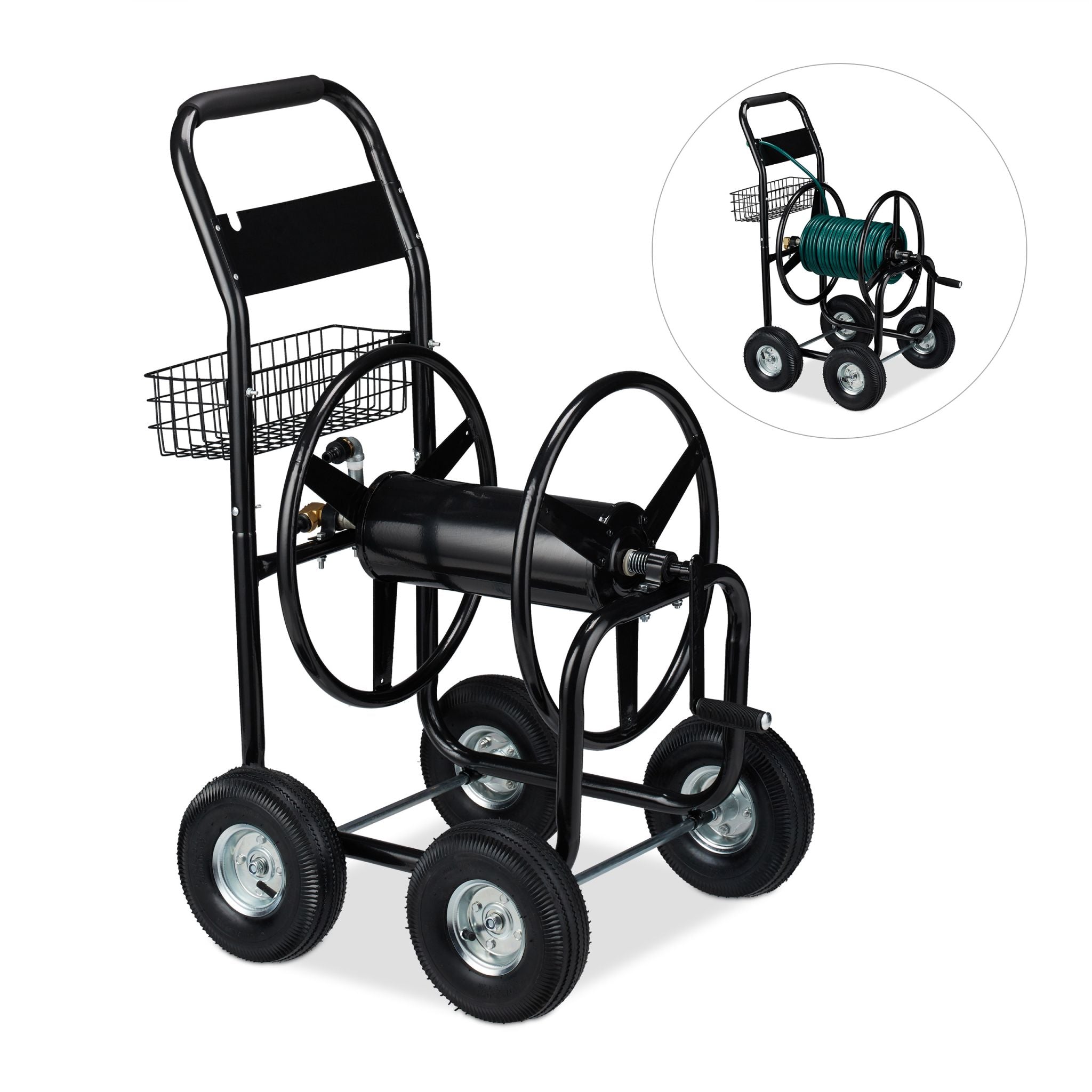 XL Schlauchwagen Metall schwarz Schwarz-Silber von Relaxdays