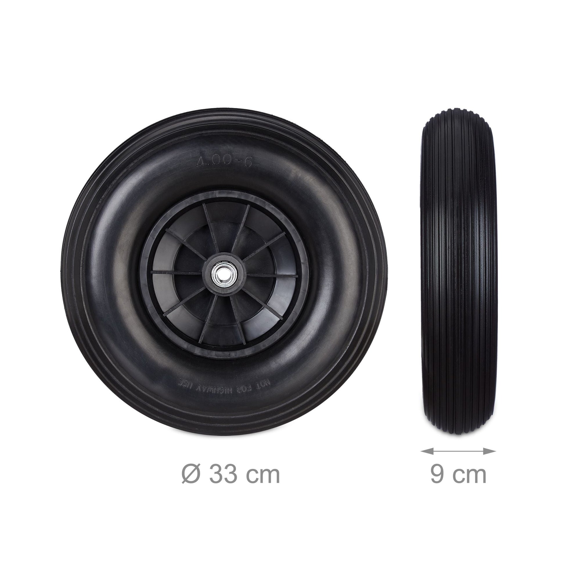 Schubkarrenrad Vollgummi 4.00-6 Schwarz von Relaxdays
