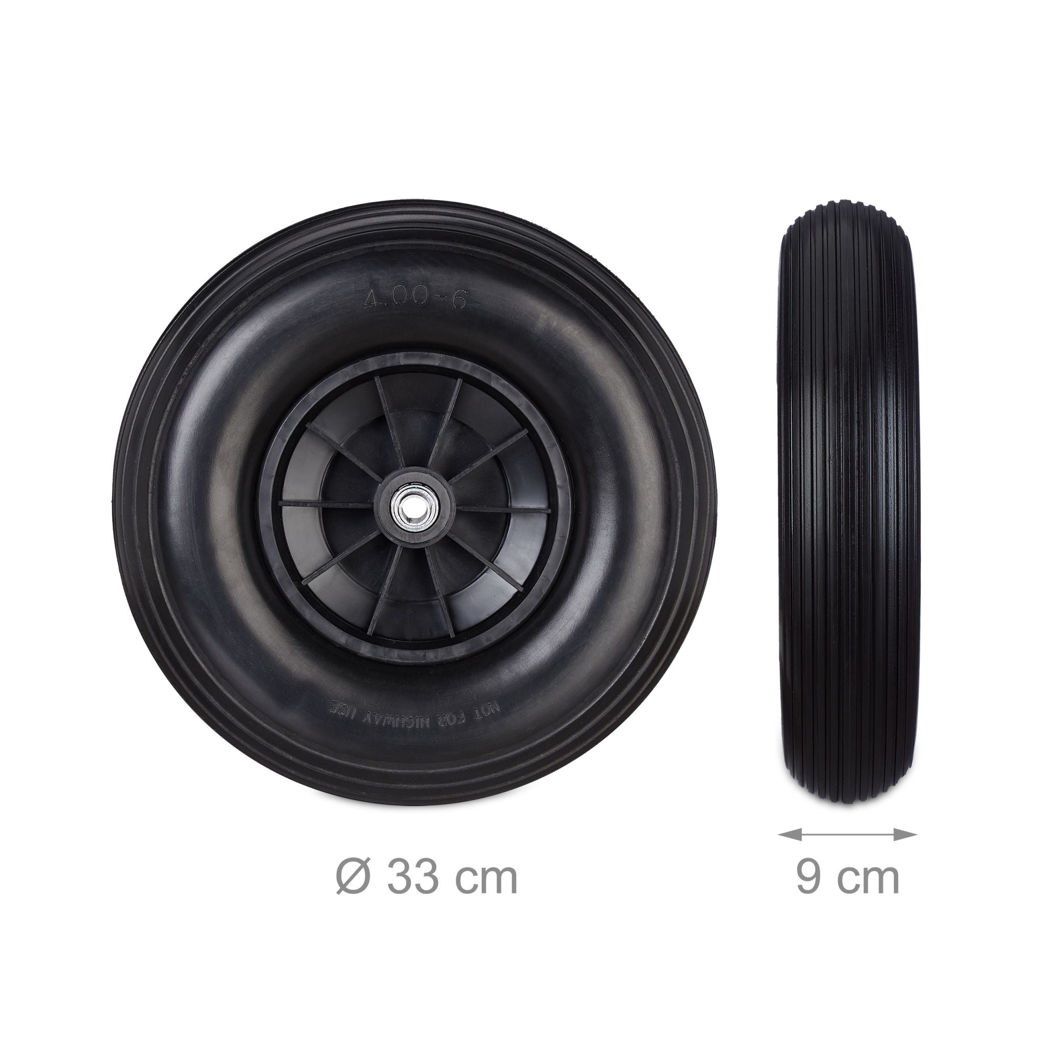 Schubkarrenrad Vollgummi 4.00-6 Schwarz von Relaxdays