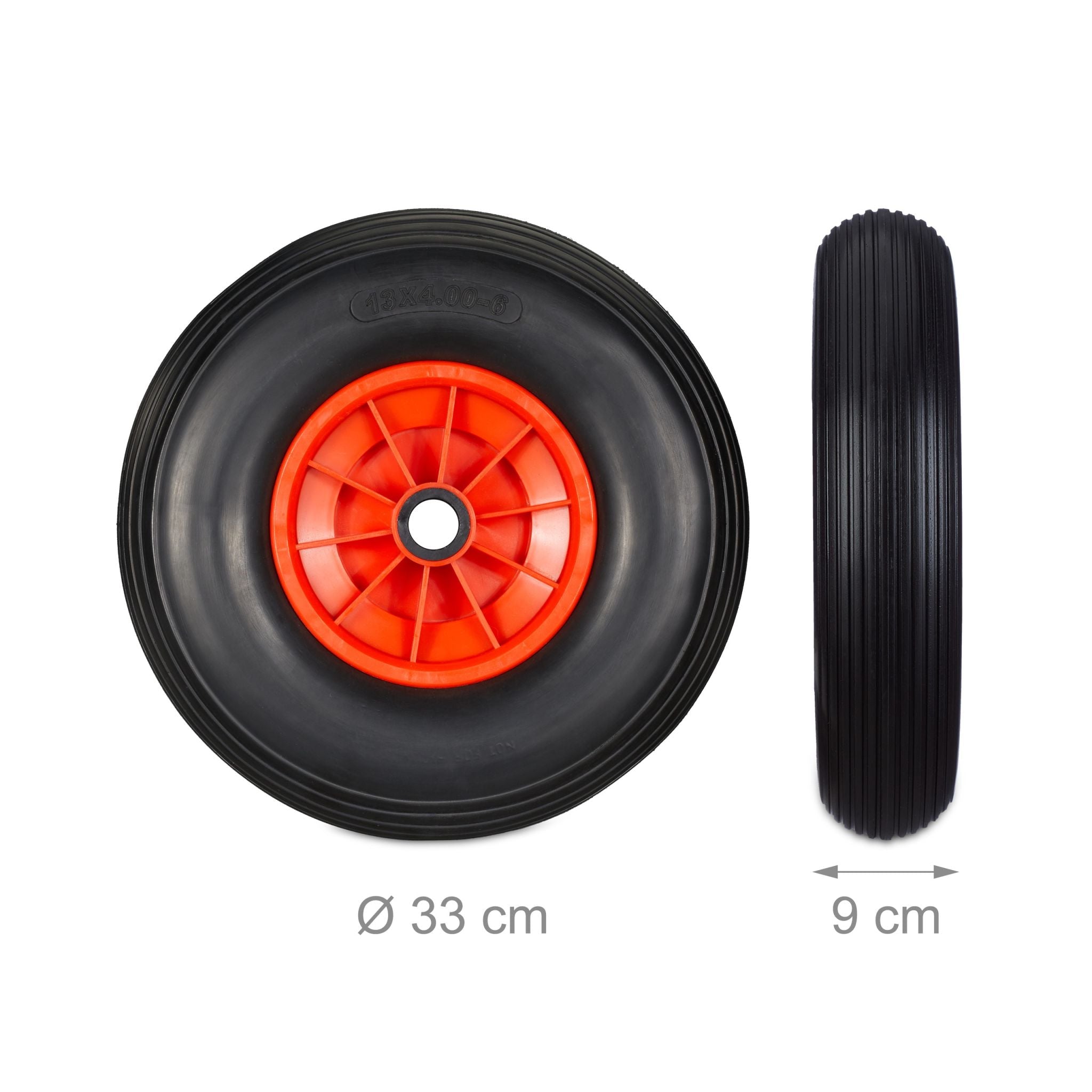 Schubkarrenrad Vollgummi 4.00-6 Rot-Schwarz von Relaxdays