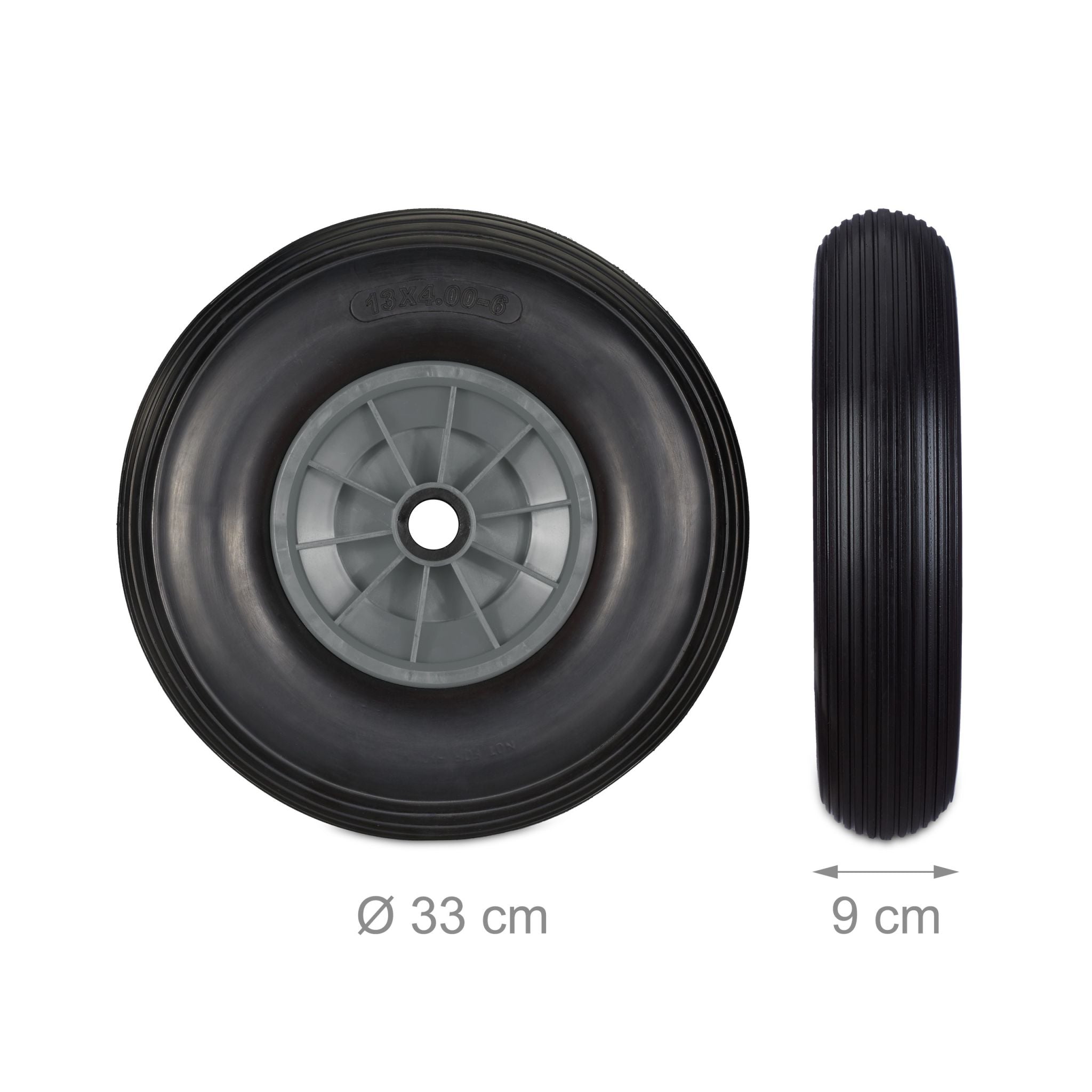 Schubkarrenrad Vollgummi 4.00-6 Schwarz-Grau von Relaxdays