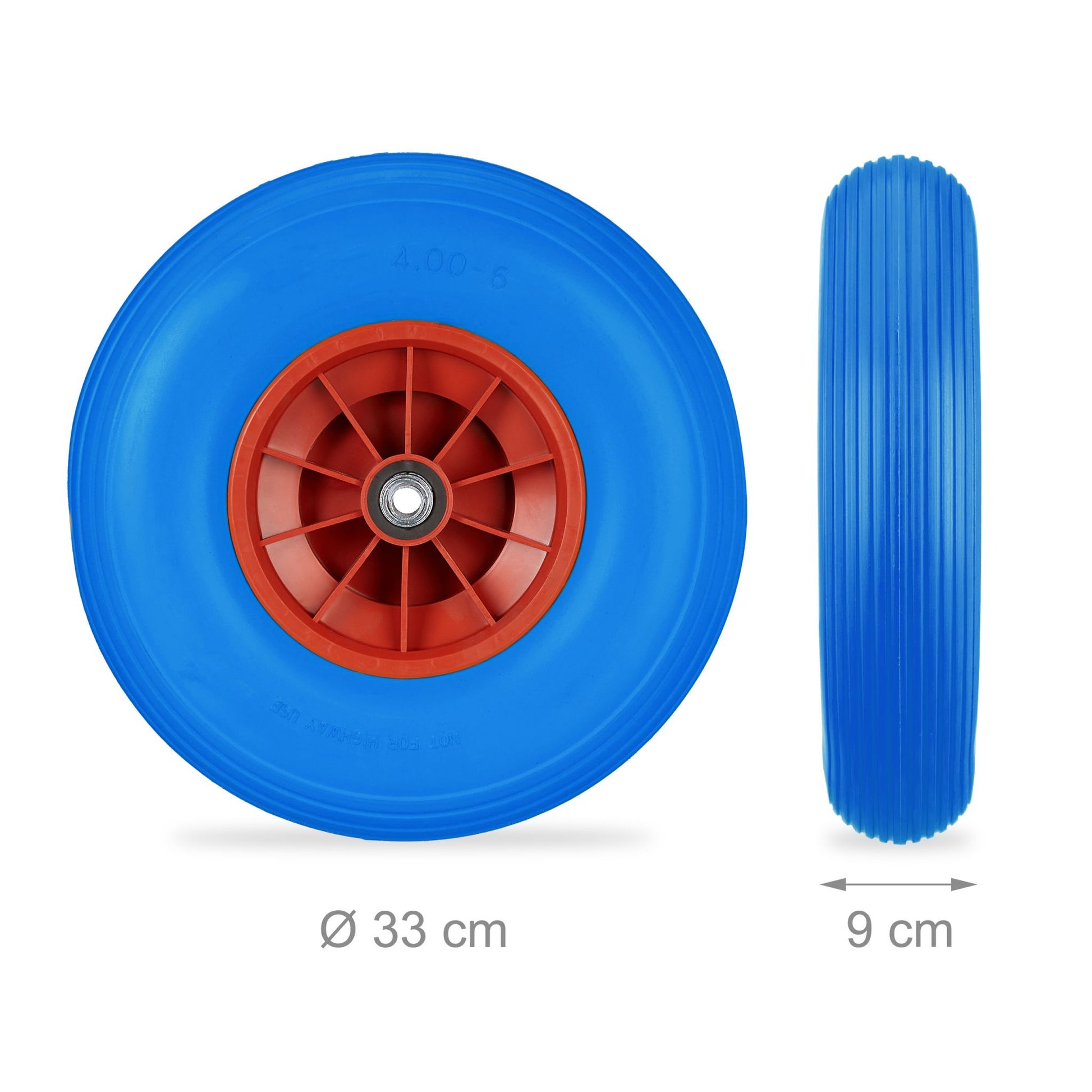 Schubkarrenrad Vollgummi 4.00-6 Blau-Rot von Relaxdays