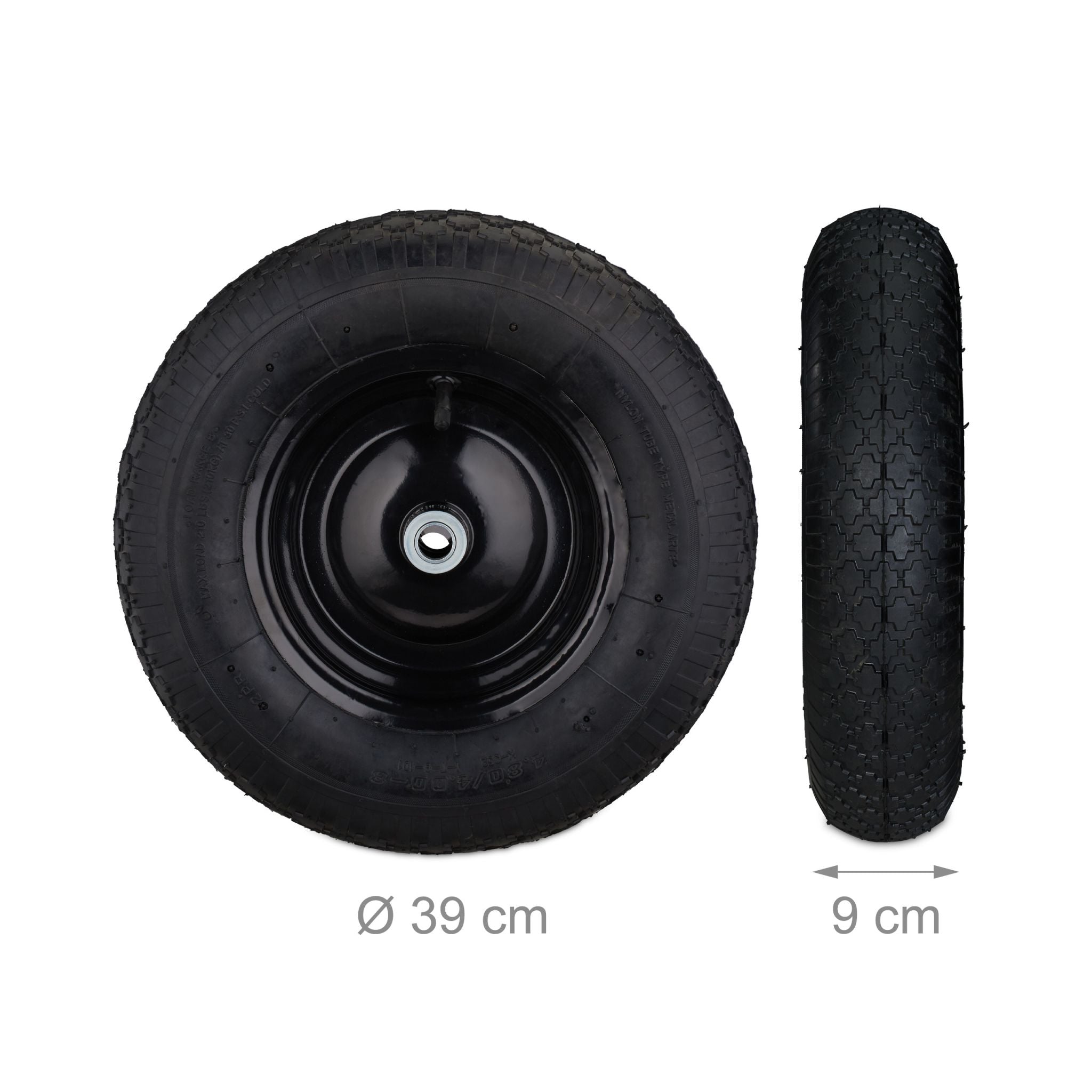 Schubkarrenrad 4.80 4.00-8 Luft Schwarz von Relaxdays