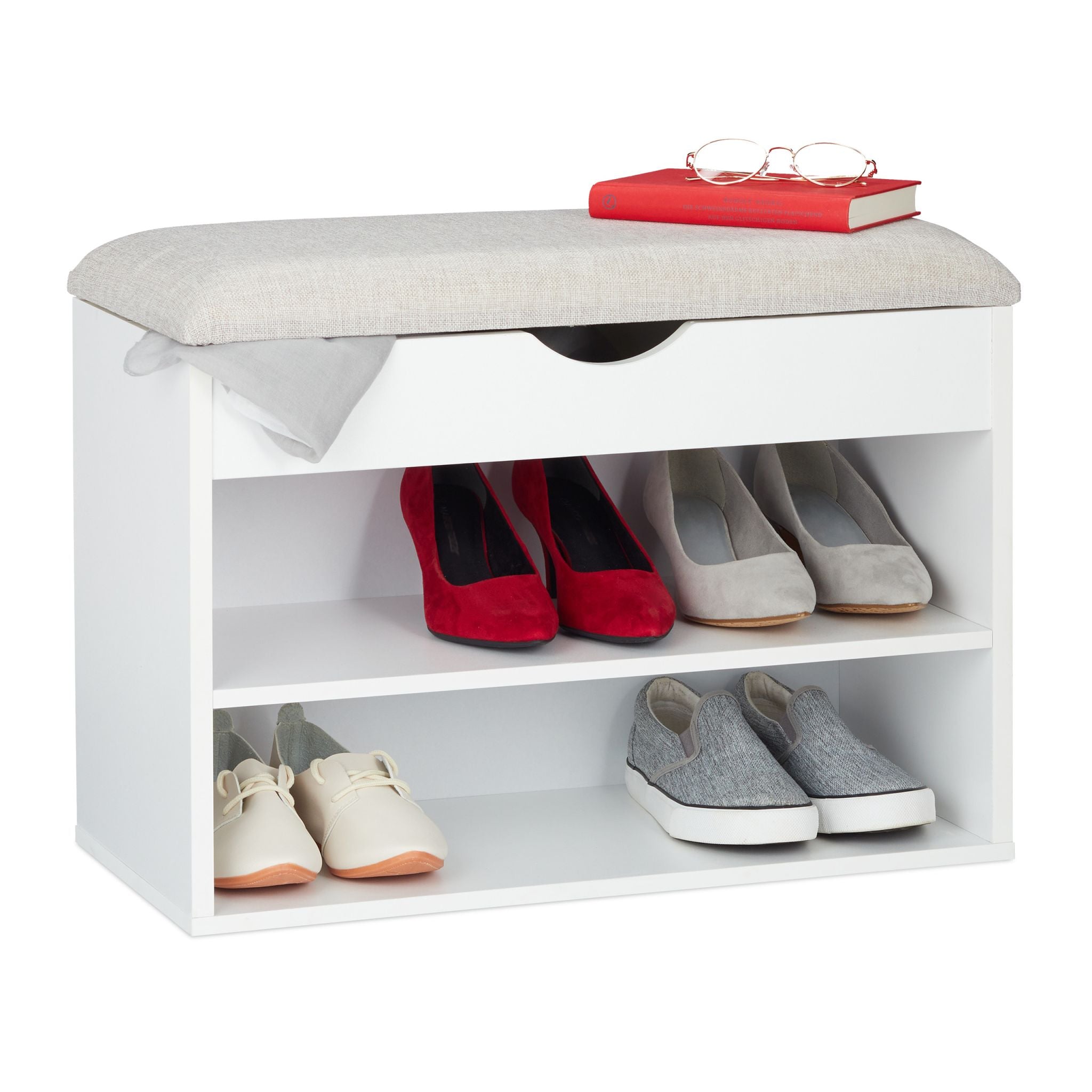 Schuhbank gepolstert Weiss-Creme von Relaxdays