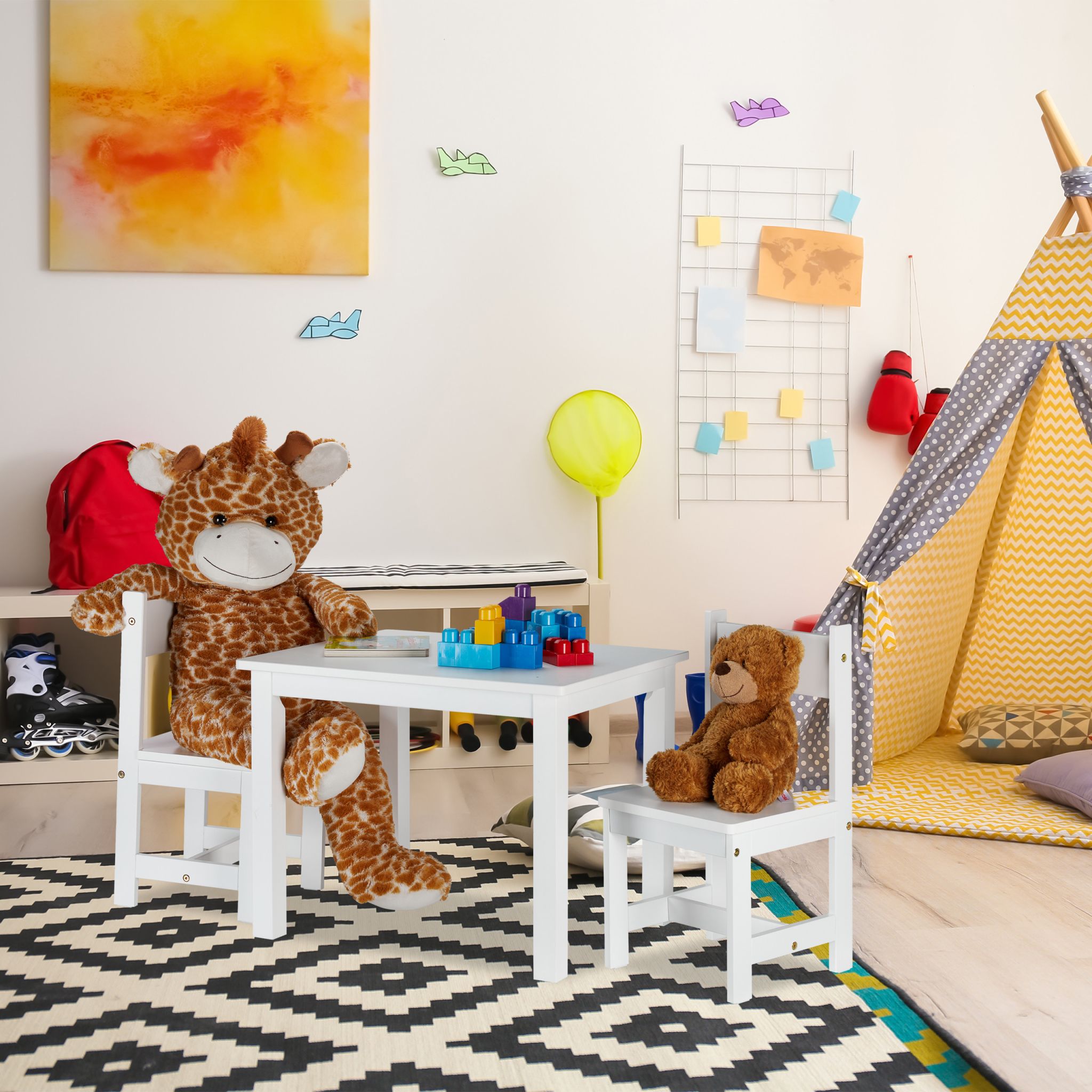 Kindersitzgruppe weiss mit 2 Stühlen Weiss von Relaxdays