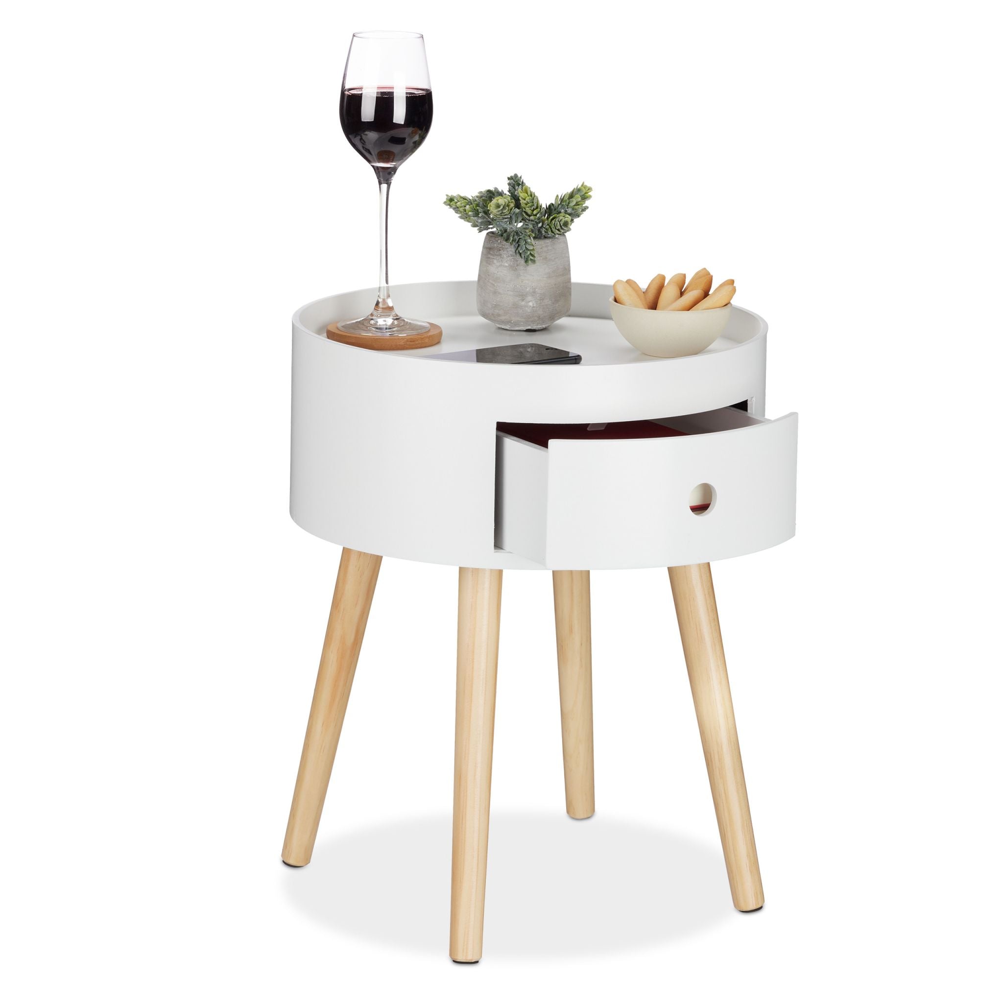 Beistelltisch mit Schublade Weiss-Hellbraun von Relaxdays