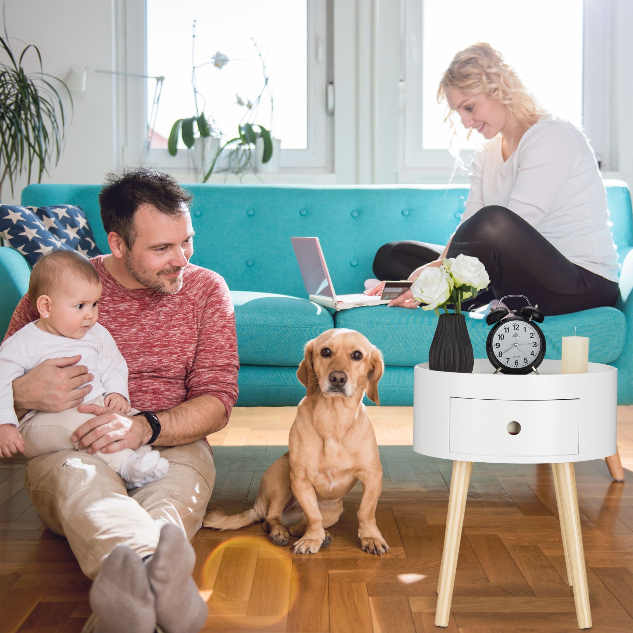 Beistelltisch mit Schublade Weiss-Hellbraun von Relaxdays