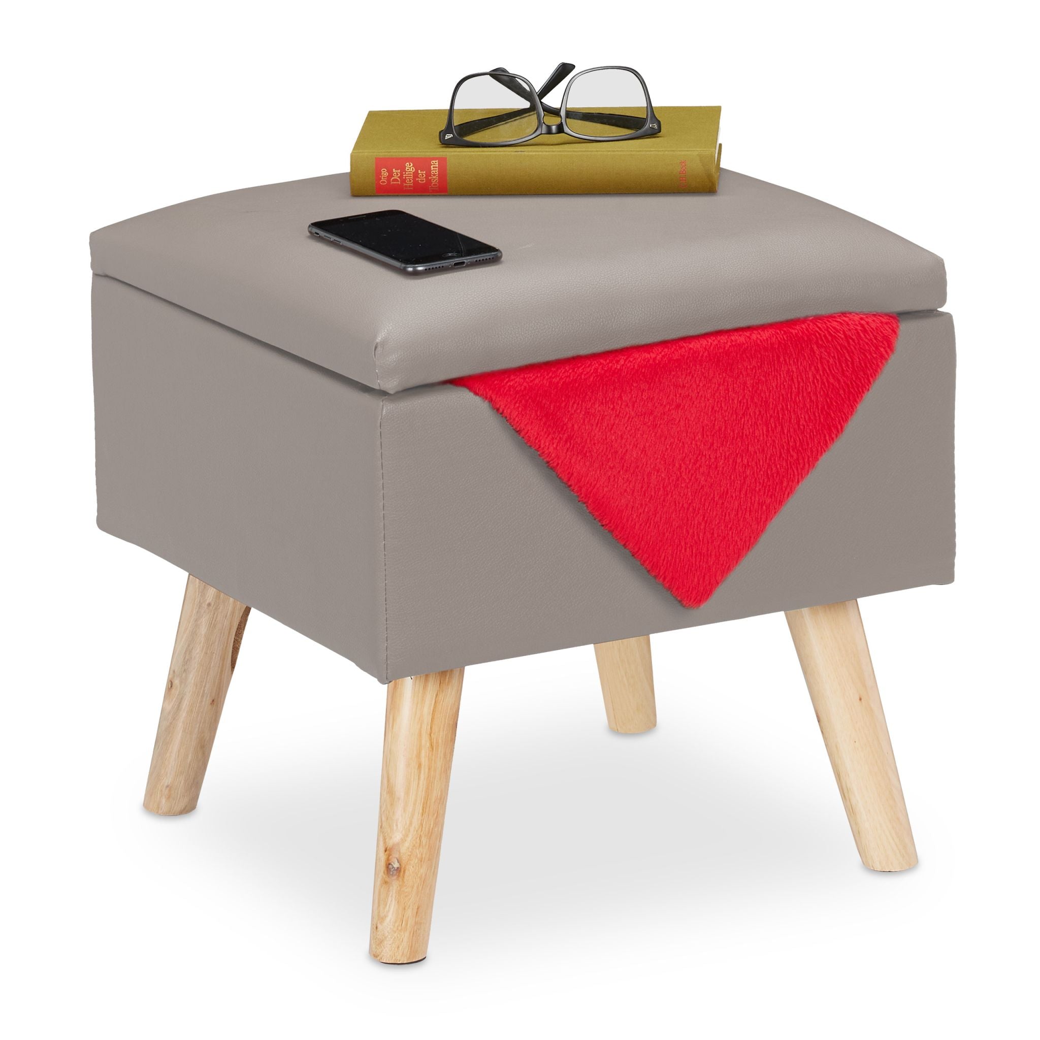 Sitzhocker mit Stauraum Kunstleder Hellbraun-Grau von Relaxdays