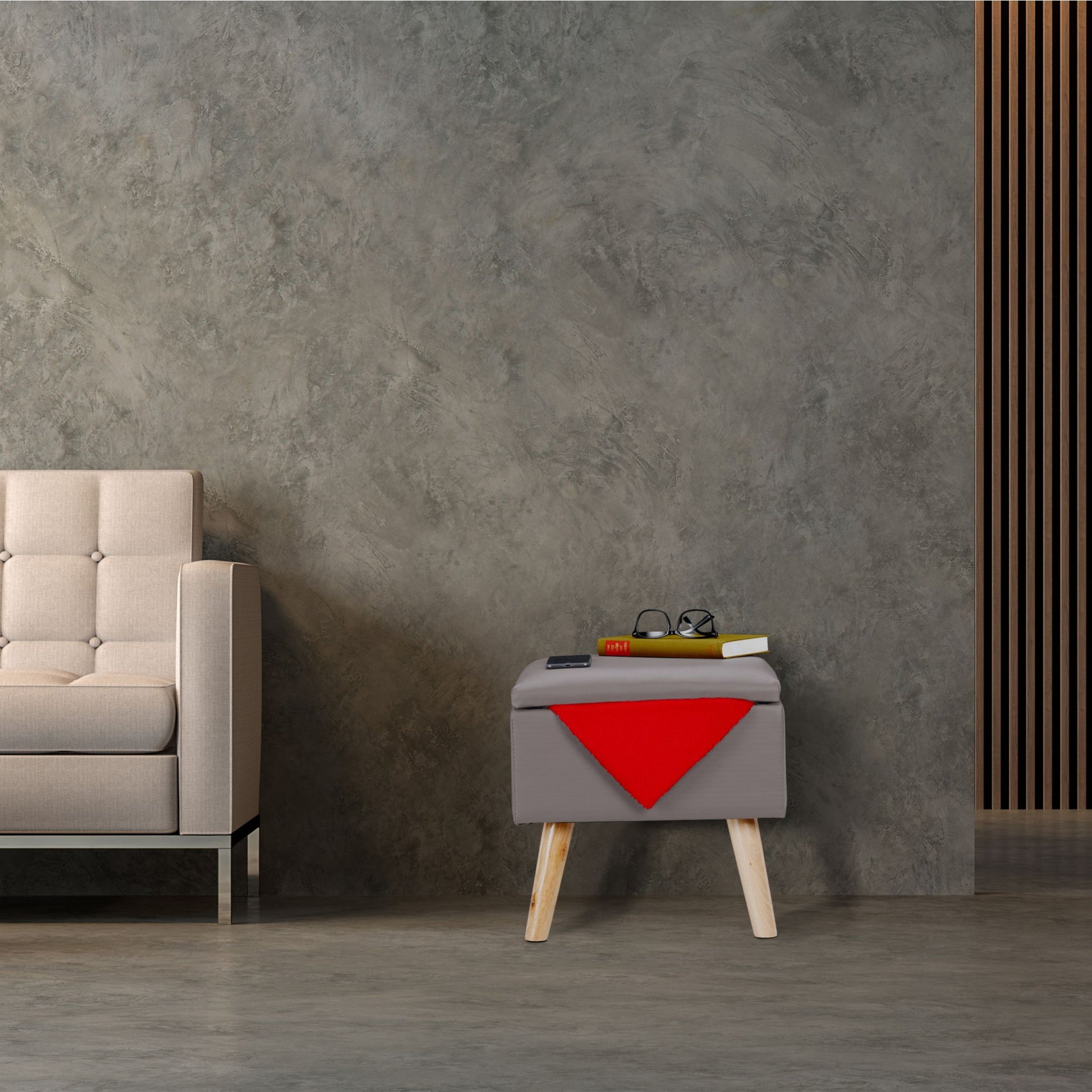 Sitzhocker mit Stauraum Kunstleder Hellbraun-Grau von Relaxdays