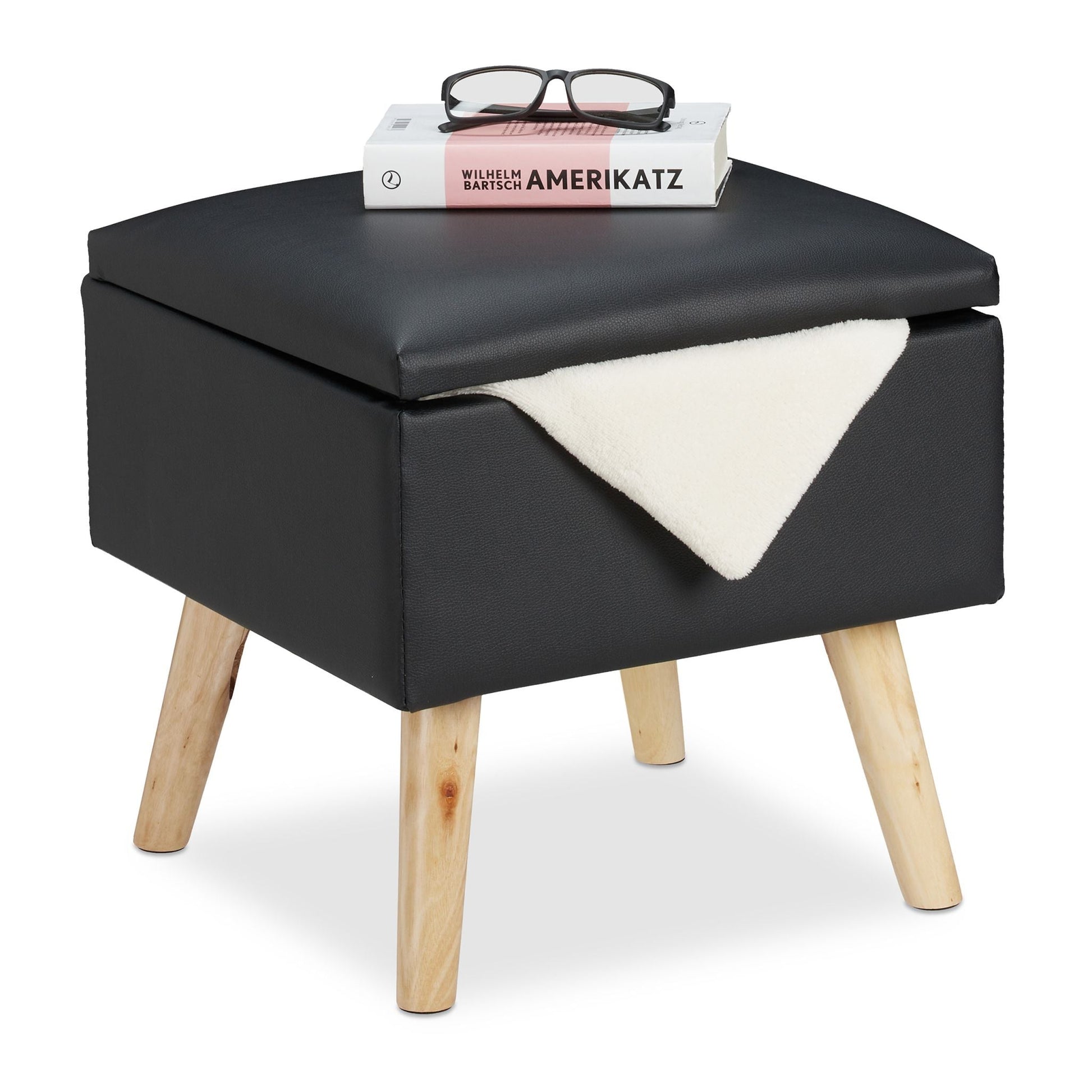 Sitzhocker mit Stauraum Kunstleder Hellbraun-Schwarz von Relaxdays