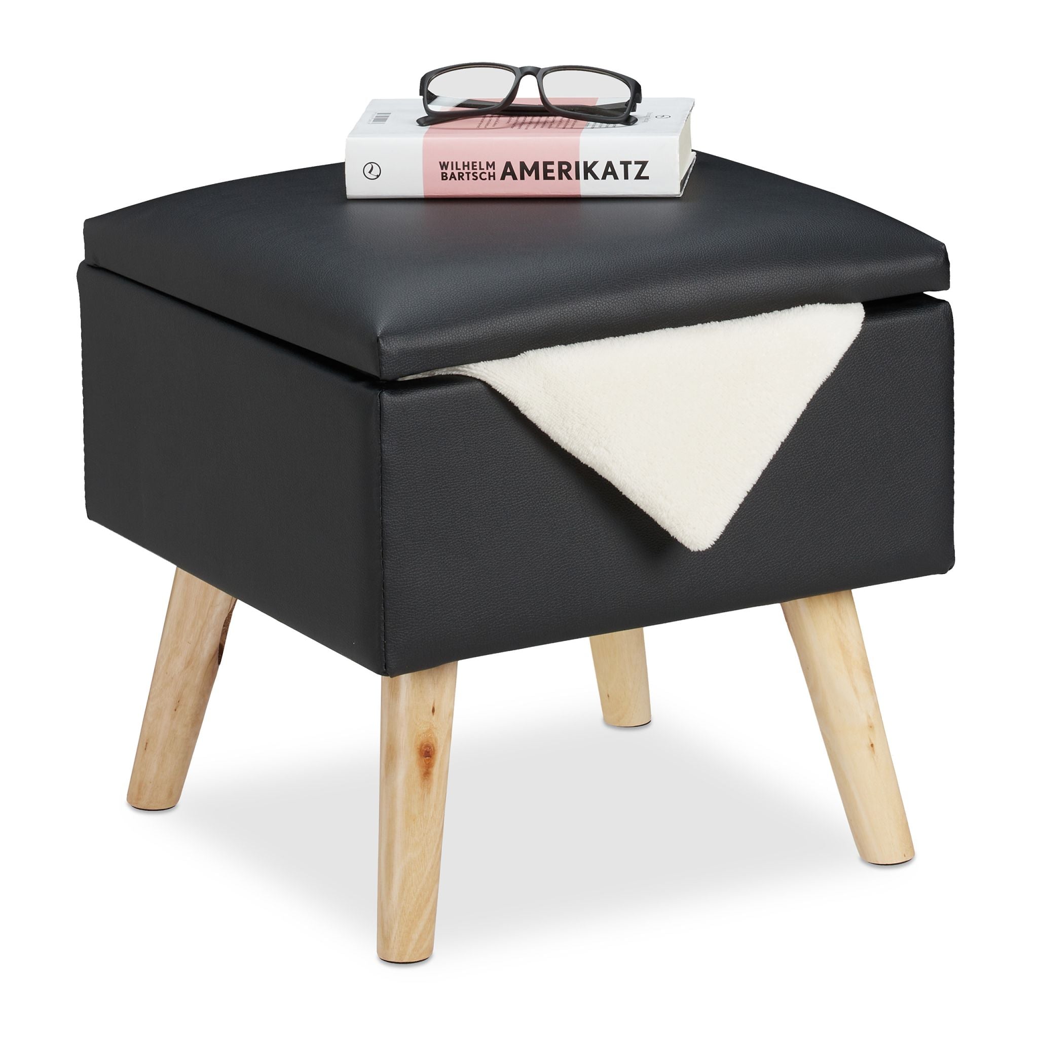 Sitzhocker mit Stauraum Kunstleder Hellbraun-Schwarz von Relaxdays