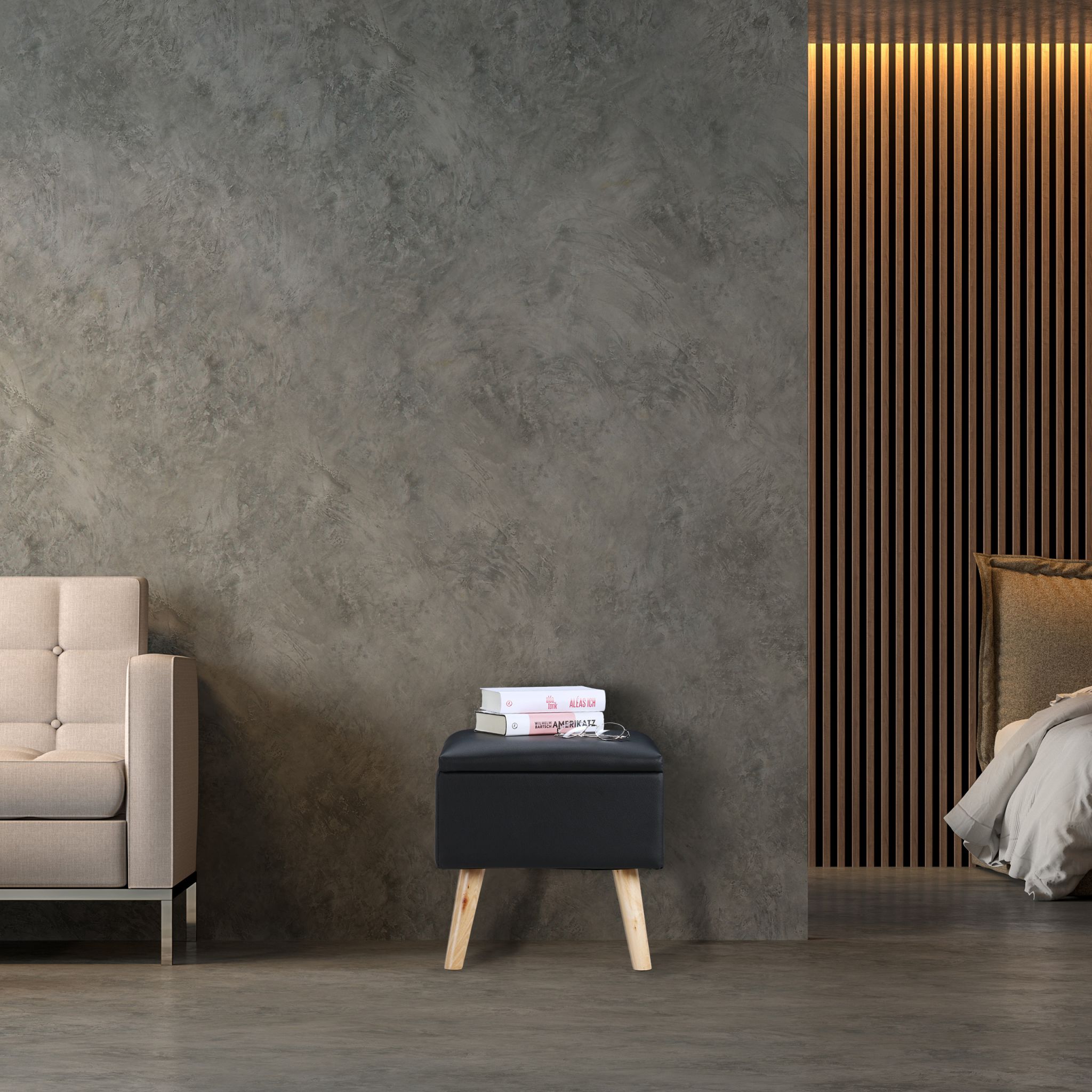 Sitzhocker mit Stauraum Kunstleder Hellbraun-Schwarz von Relaxdays