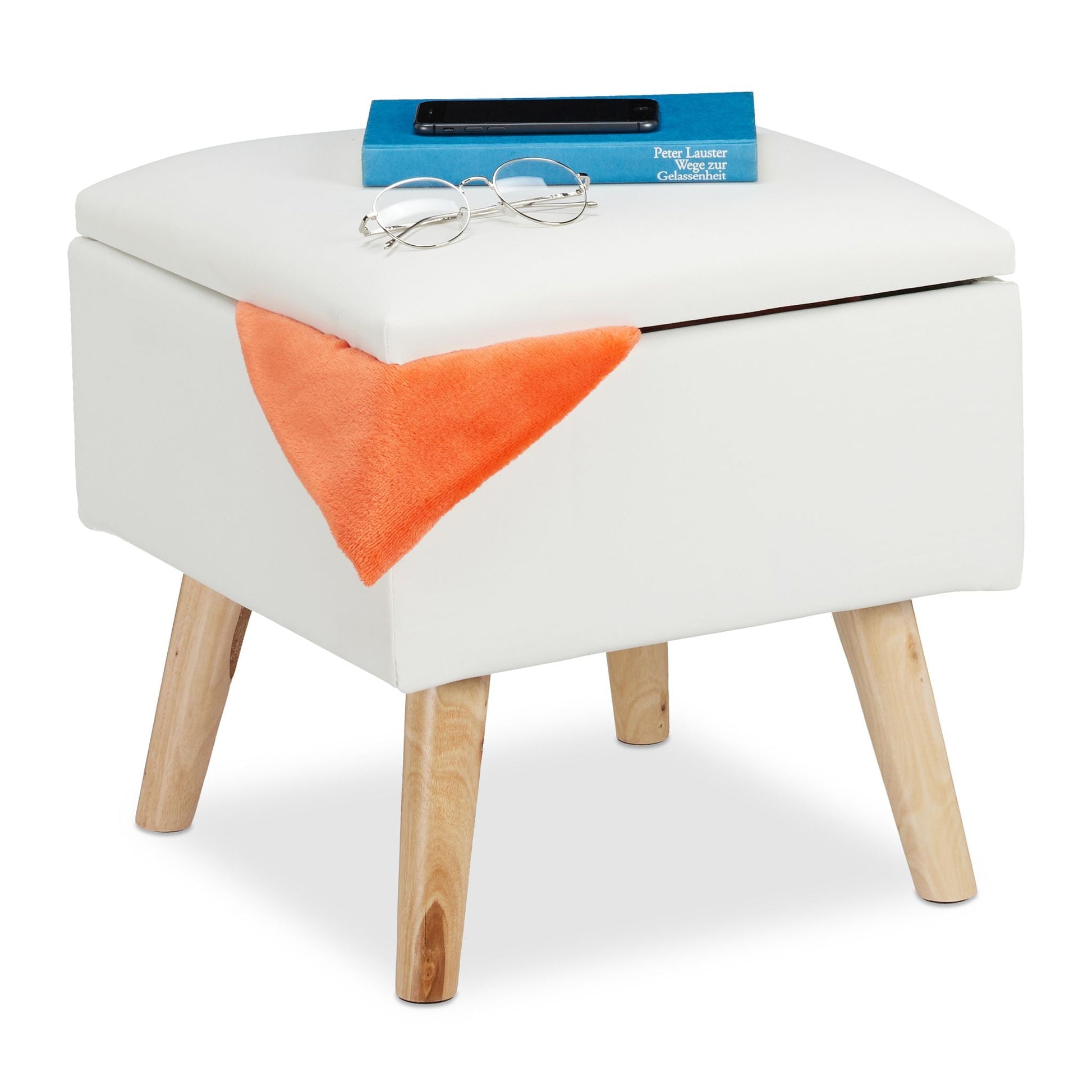 Sitzhocker mit Stauraum Kunstleder Weiss-Hellbraun von Relaxdays