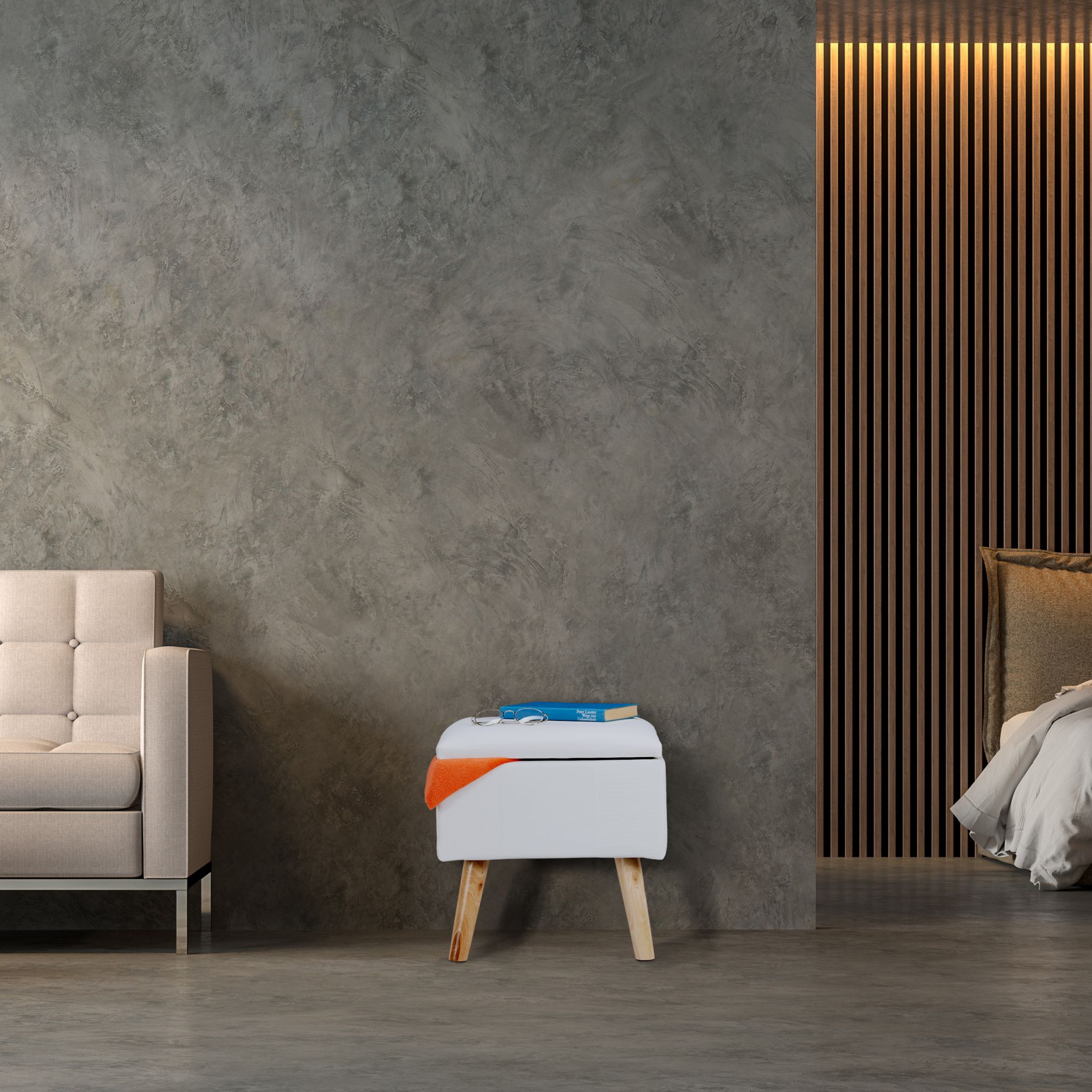 Sitzhocker mit Stauraum Kunstleder Weiss-Hellbraun von Relaxdays